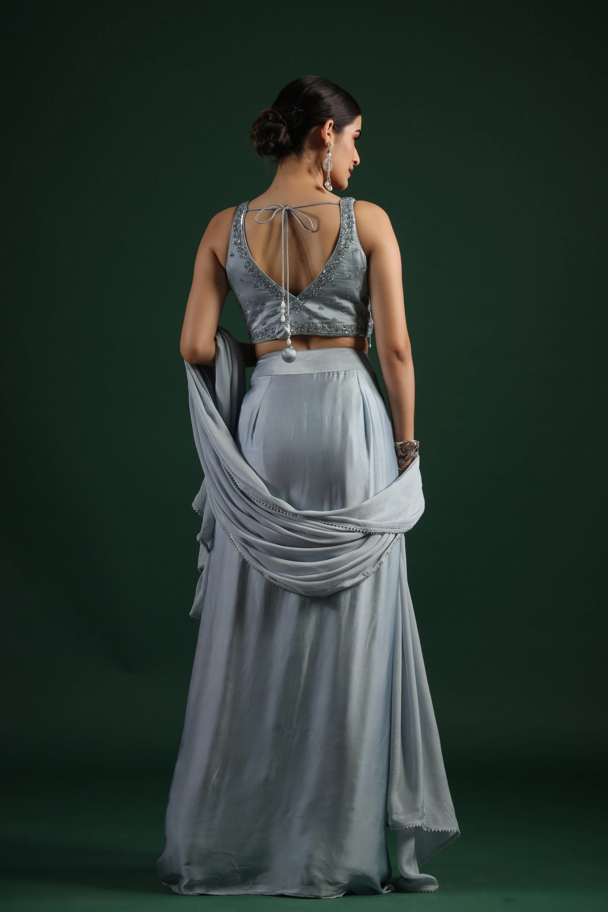 Powder Blue Embellished Draped Skirt Set - Image 6