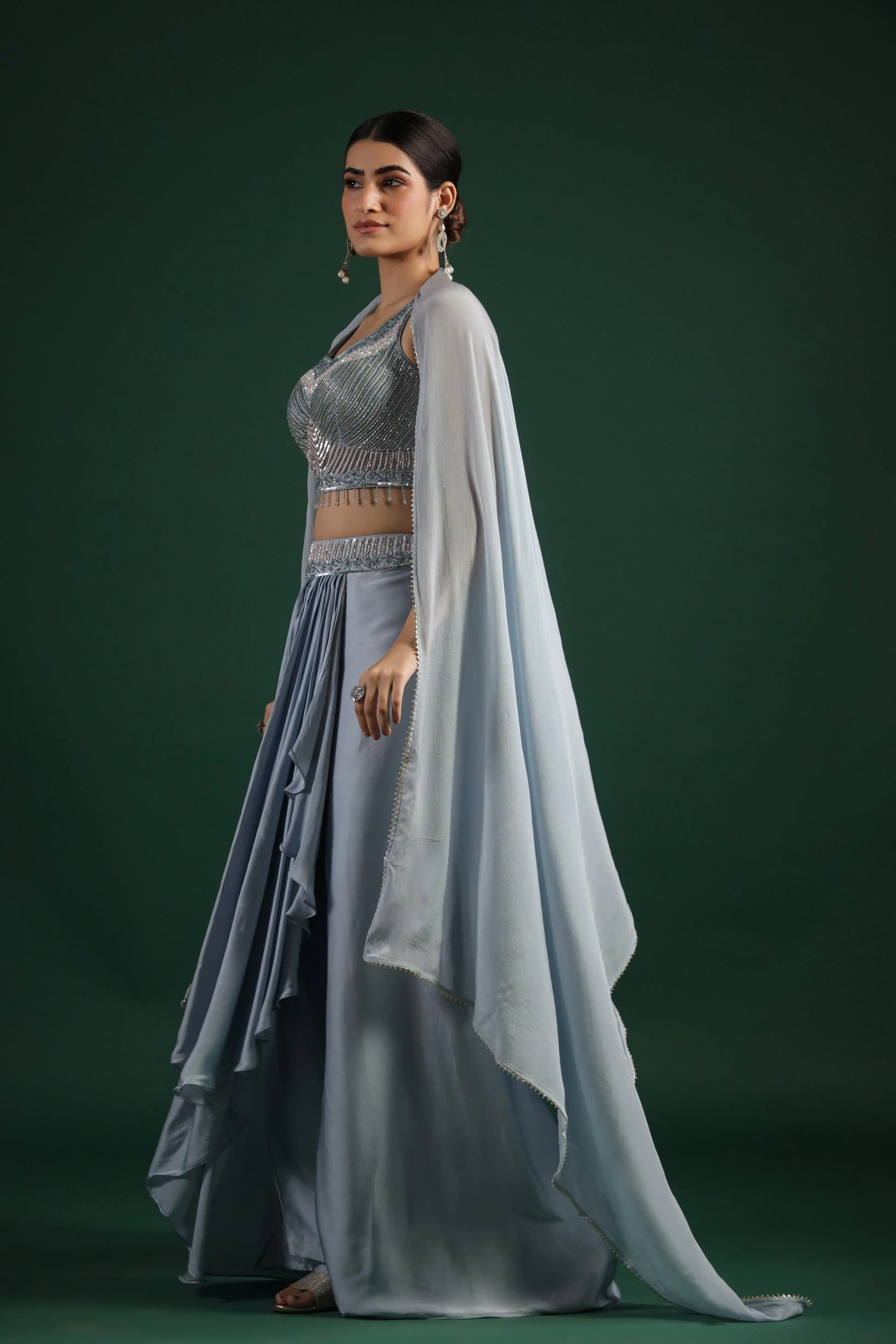 Powder Blue Embellished Draped Skirt Set - Image 7