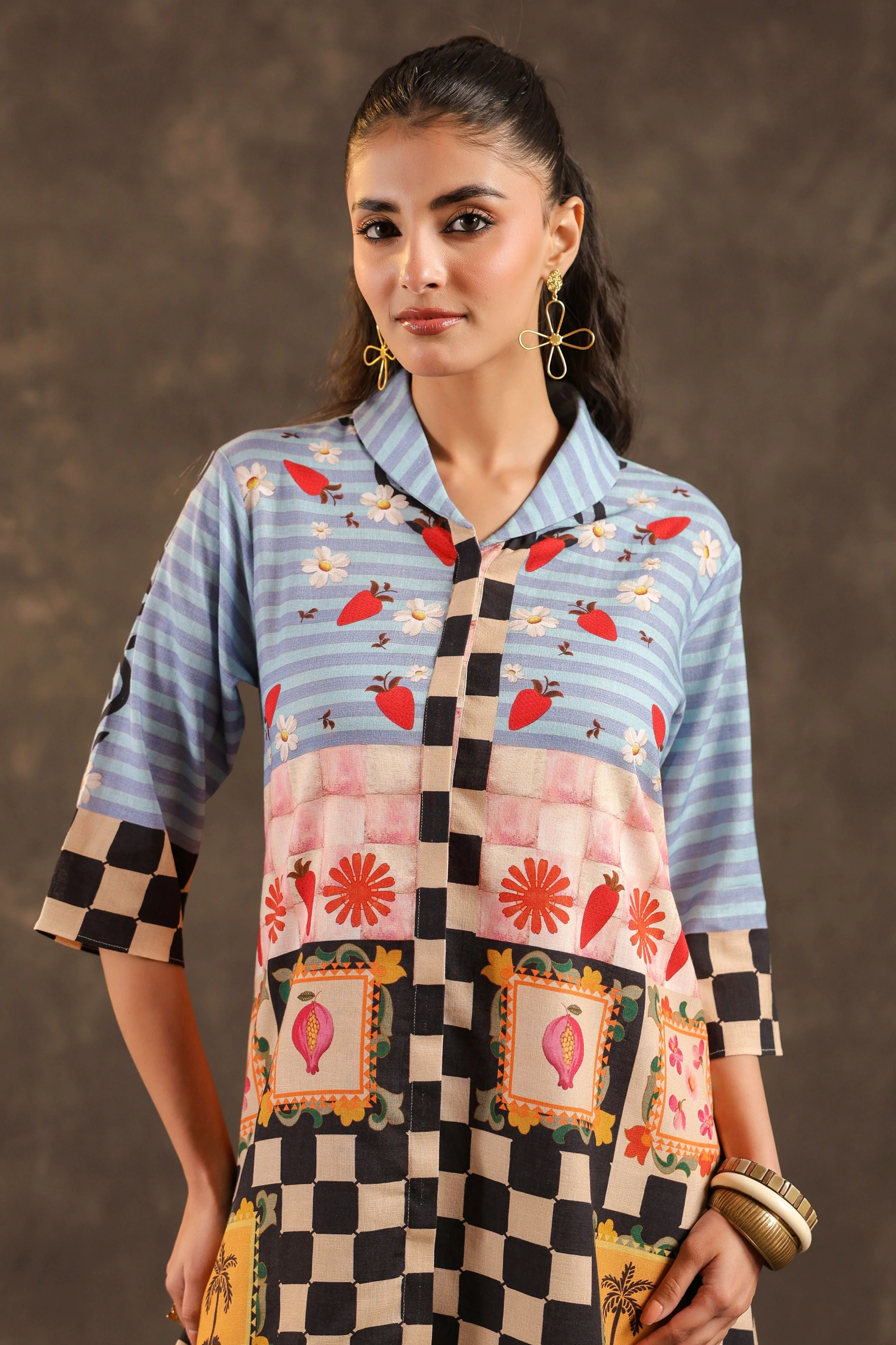 Powder Blue Printed Linen Co-Ord Set - Image 2