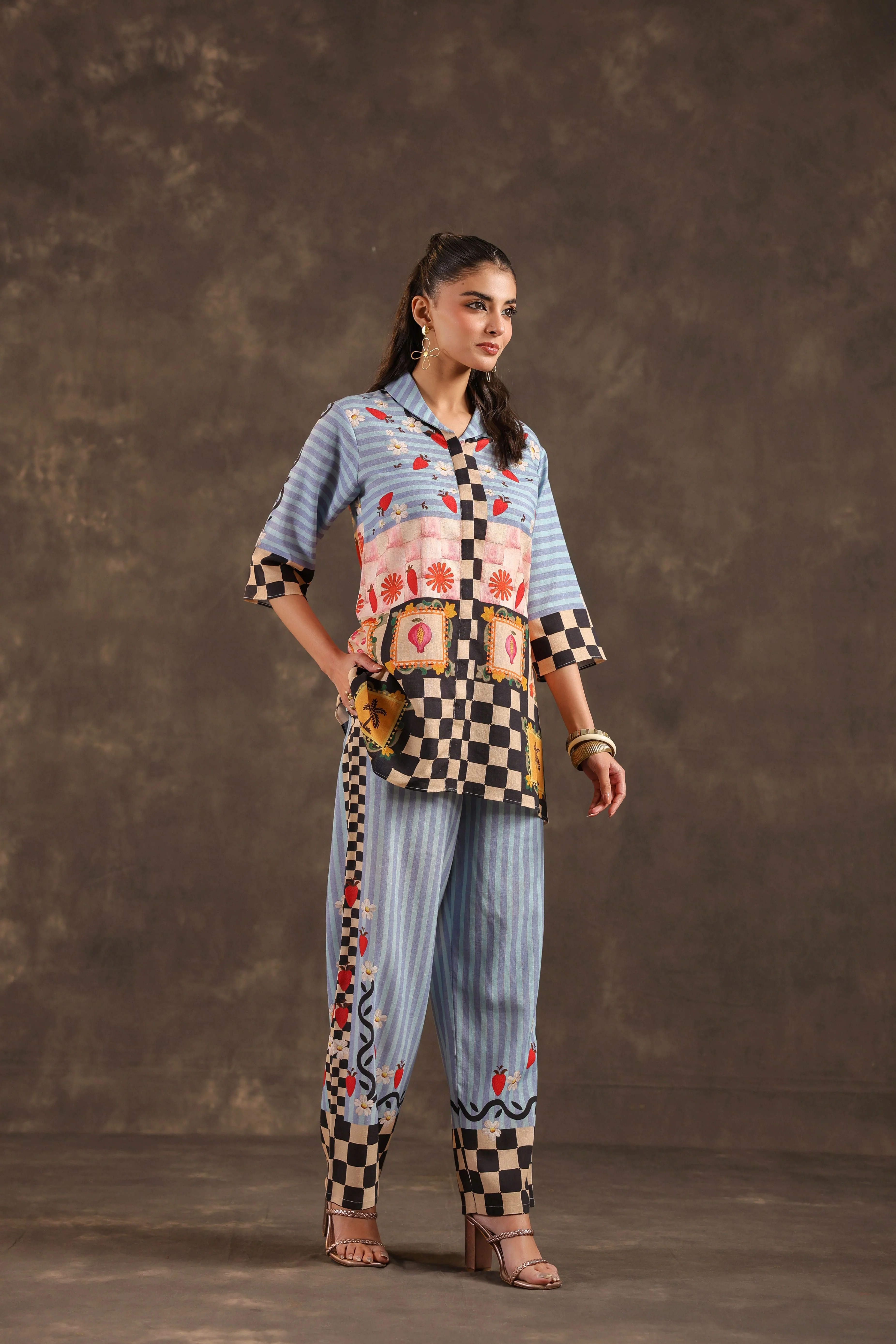Powder Blue Printed Linen Co-Ord Set - Image 3