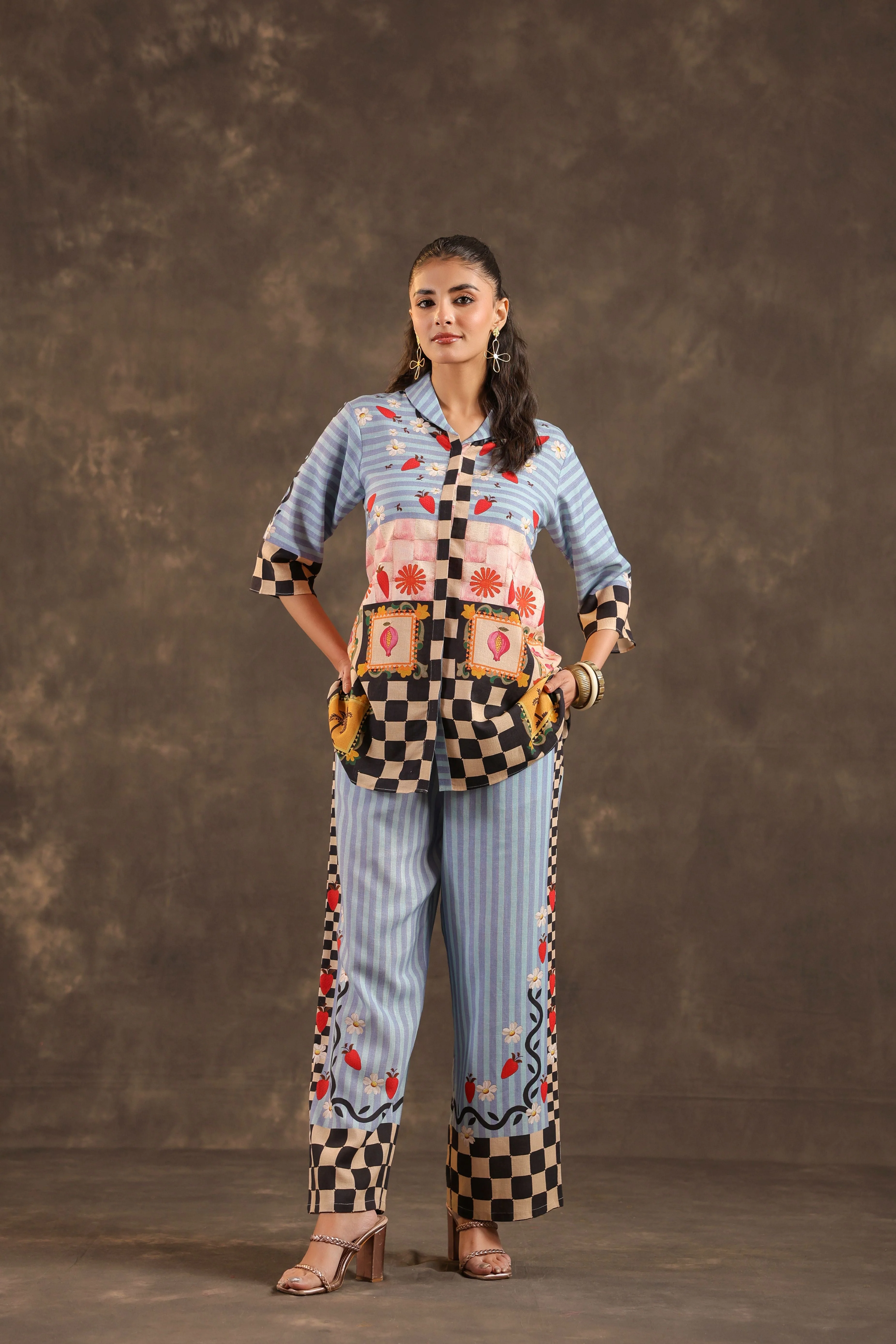 Powder Blue Printed Linen Co-Ord Set - Image 4
