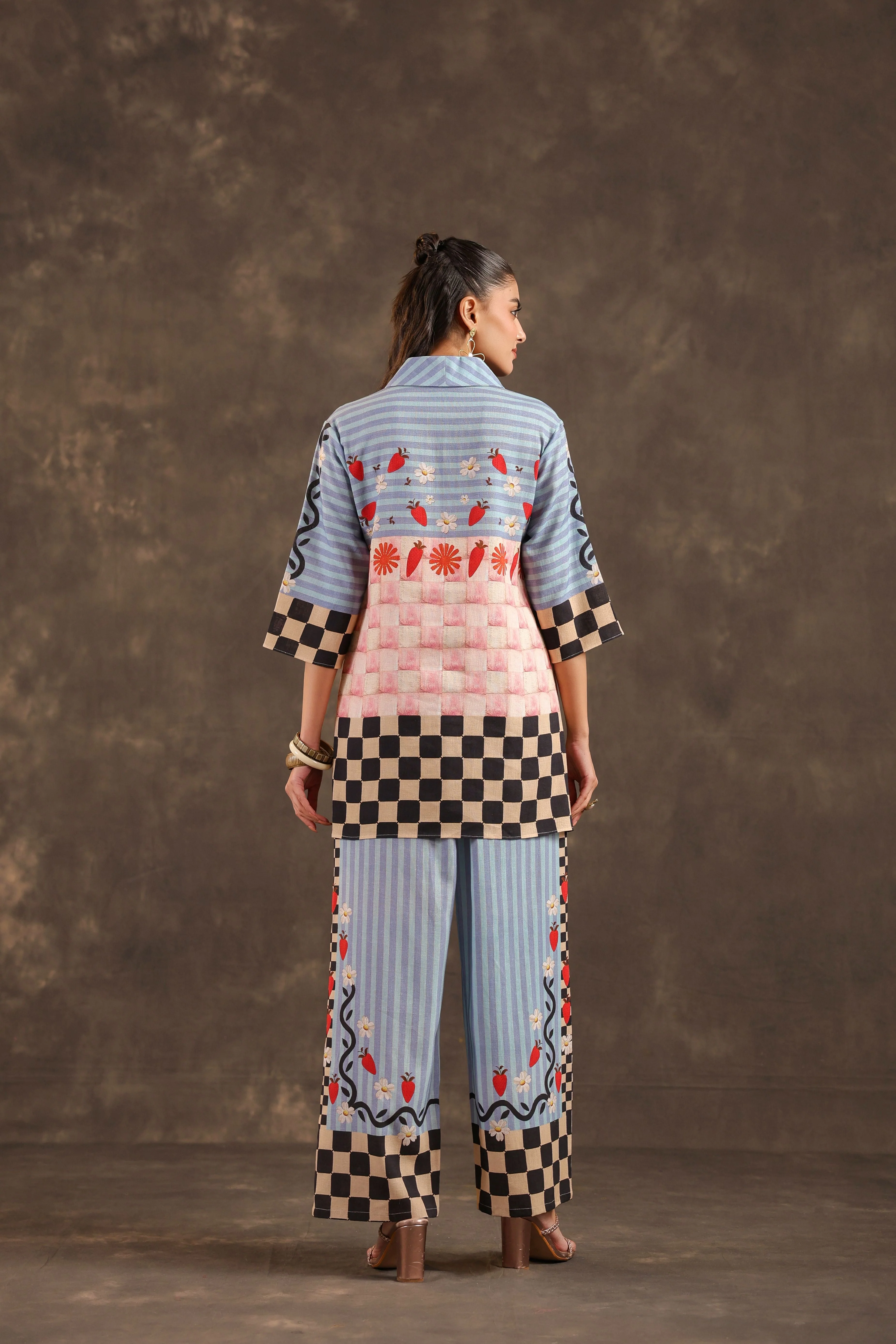 Powder Blue Printed Linen Co-Ord Set - Image 5