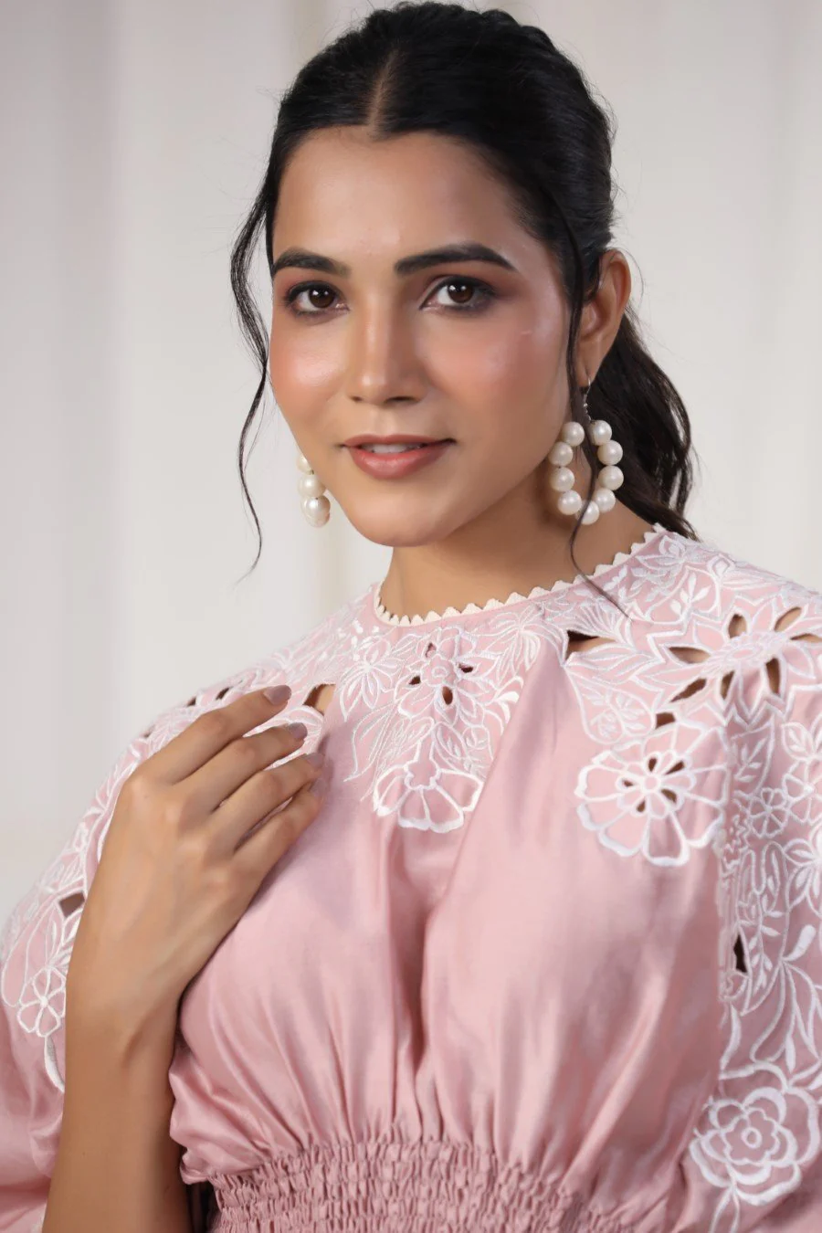 Powder Pink Embroidered Lotus Silk Co-ord Set - Image 6