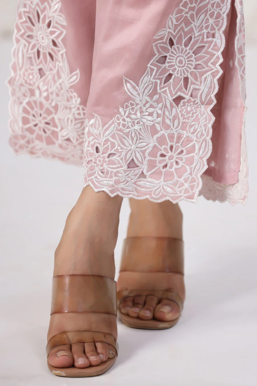 Powder Pink Embroidered Lotus Silk Co-ord Set - Image 7