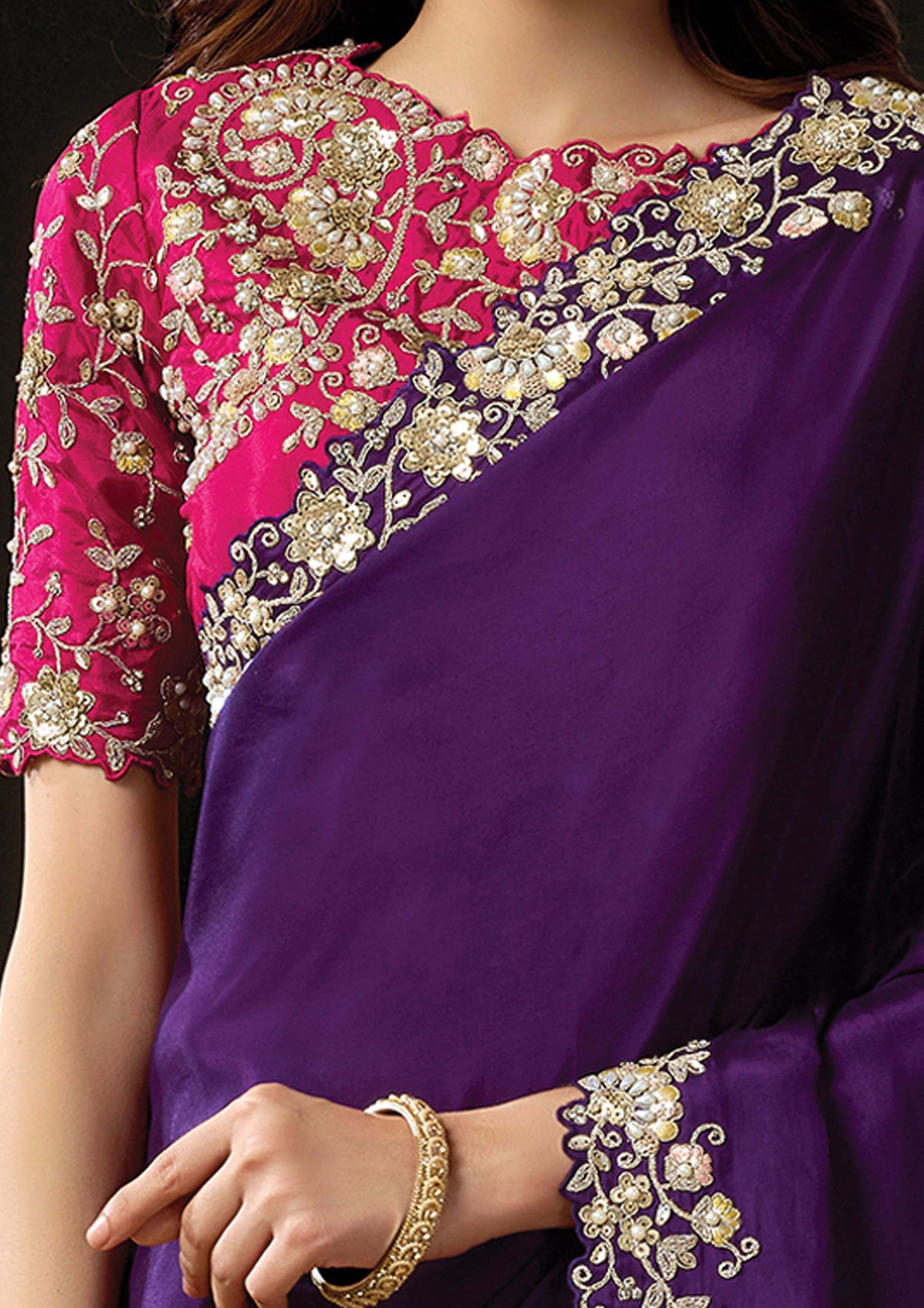 Dark Purple Embellished Uppada Silk Saree - Image 2