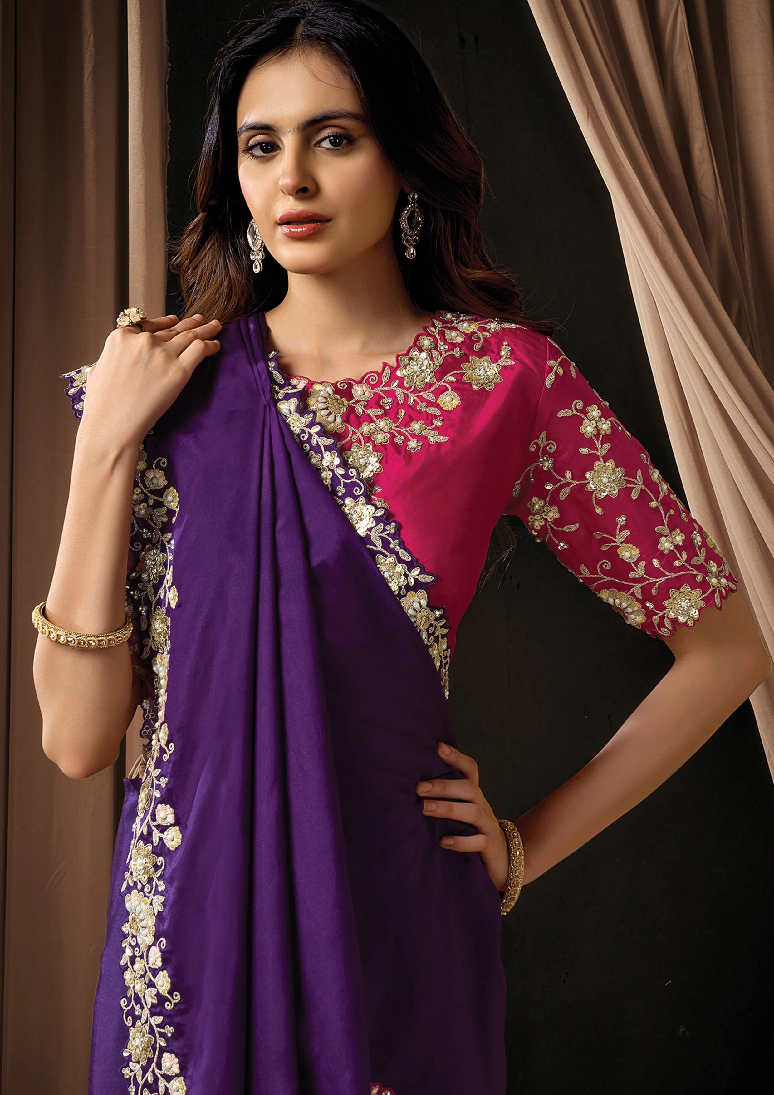 Dark Purple Embellished Uppada Silk Saree - Image 4
