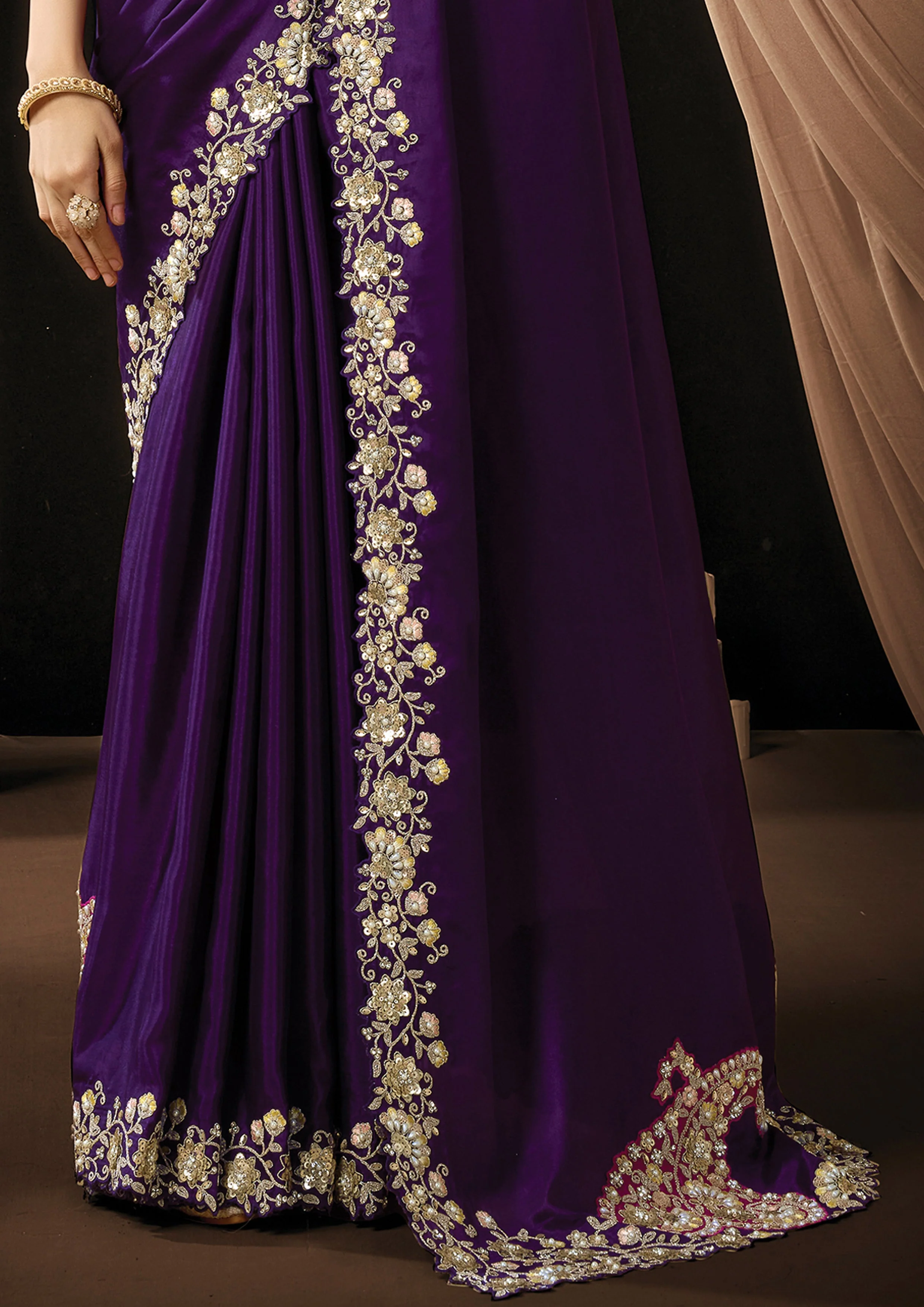 Dark Purple Embellished Uppada Silk Saree - Image 5