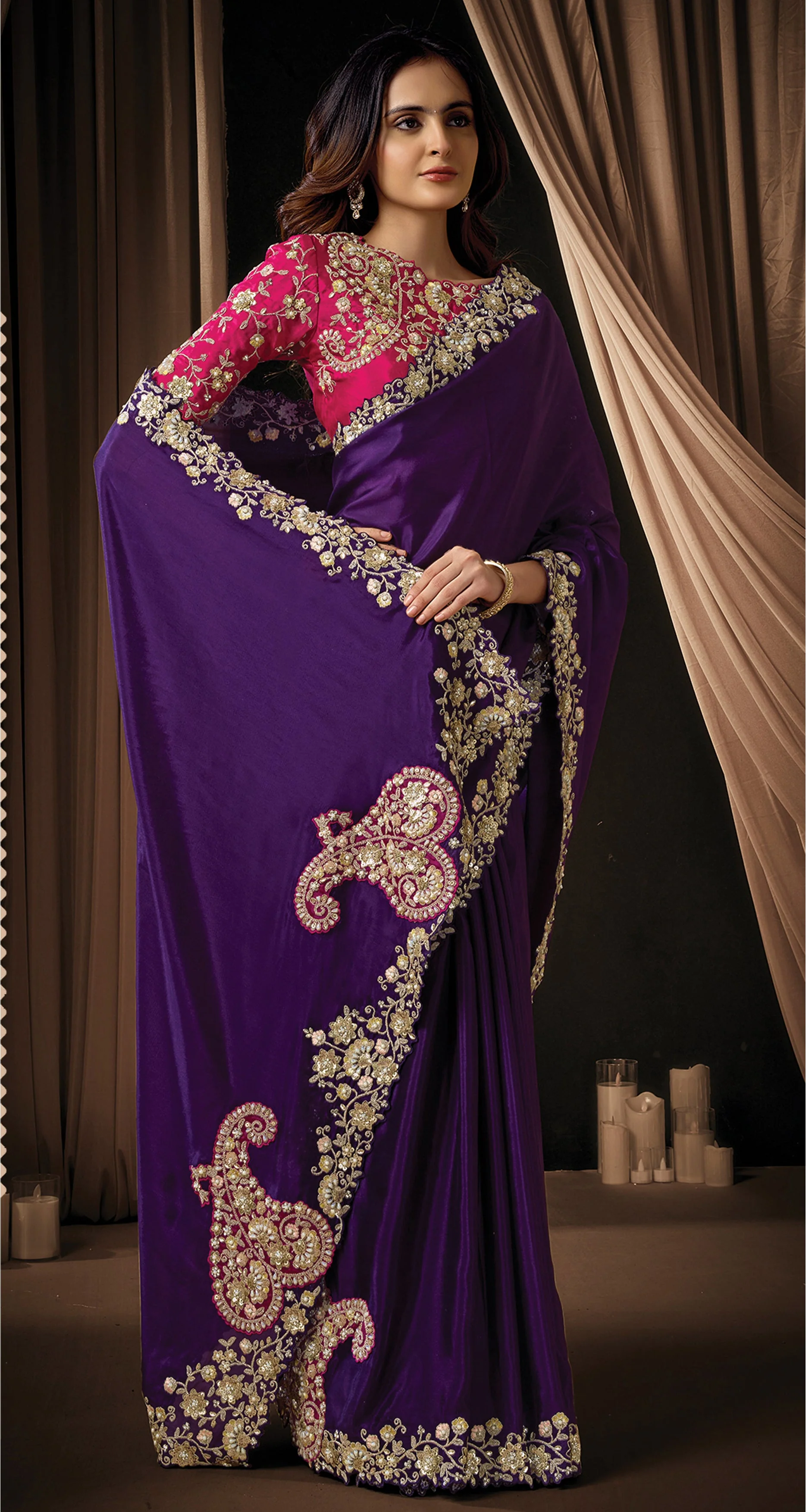 Dark Purple Embellished Uppada Silk Saree - Image 6
