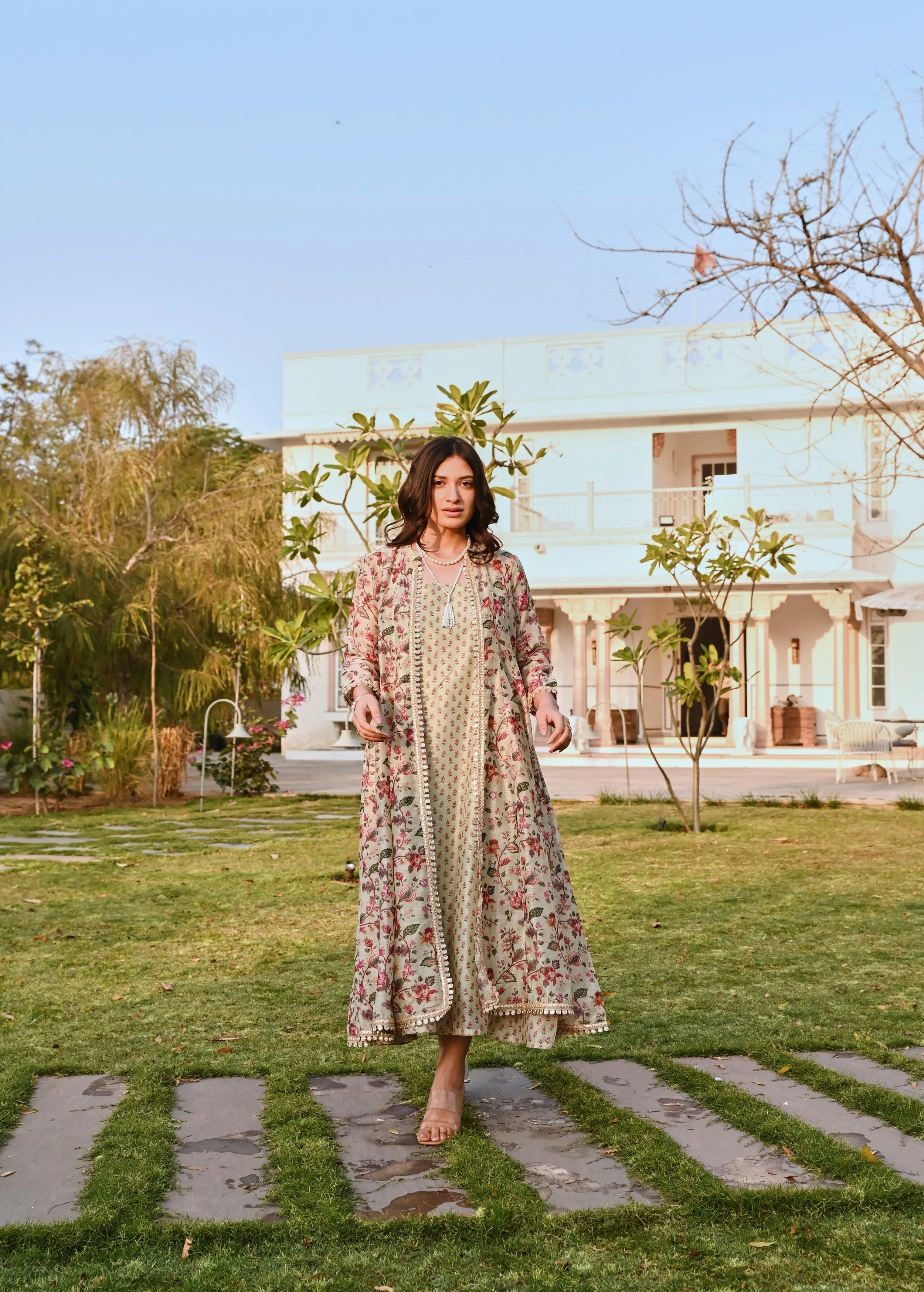Pista Green Printed Chanderi Silk Tunic Dress - Image 3