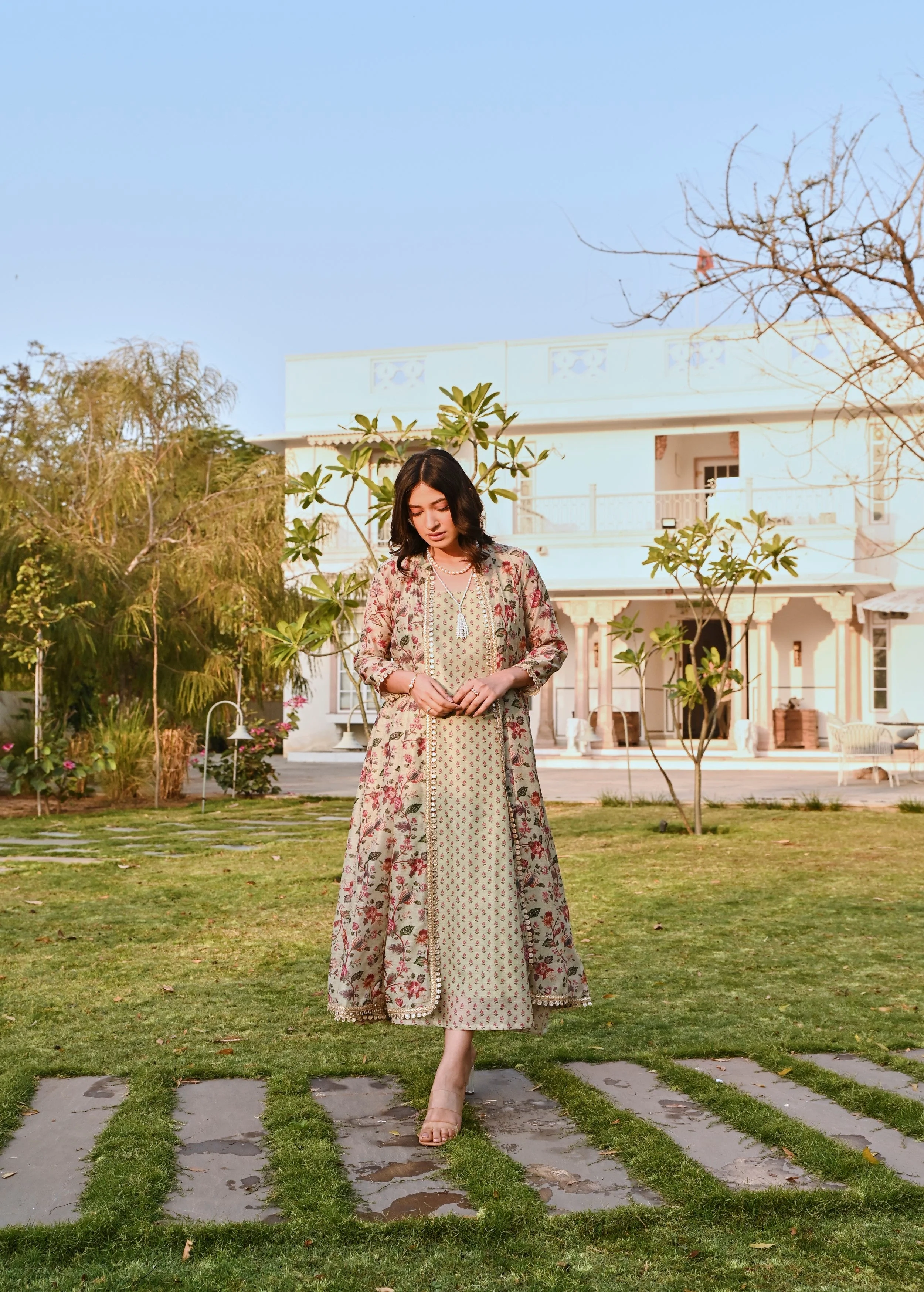 Pista Green Printed Chanderi Silk Tunic Dress - Image 4