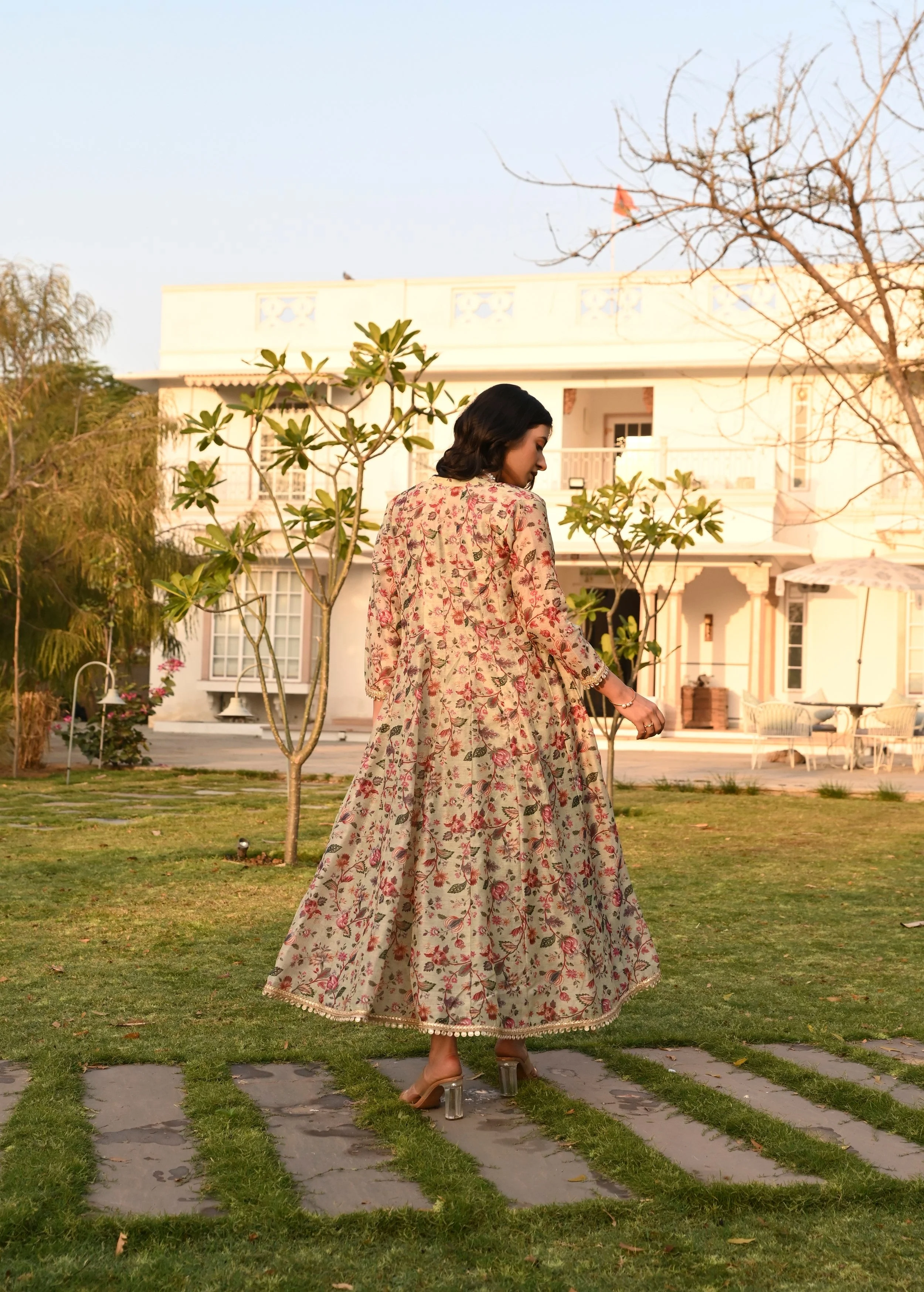 Pista Green Printed Chanderi Silk Tunic Dress - Image 5