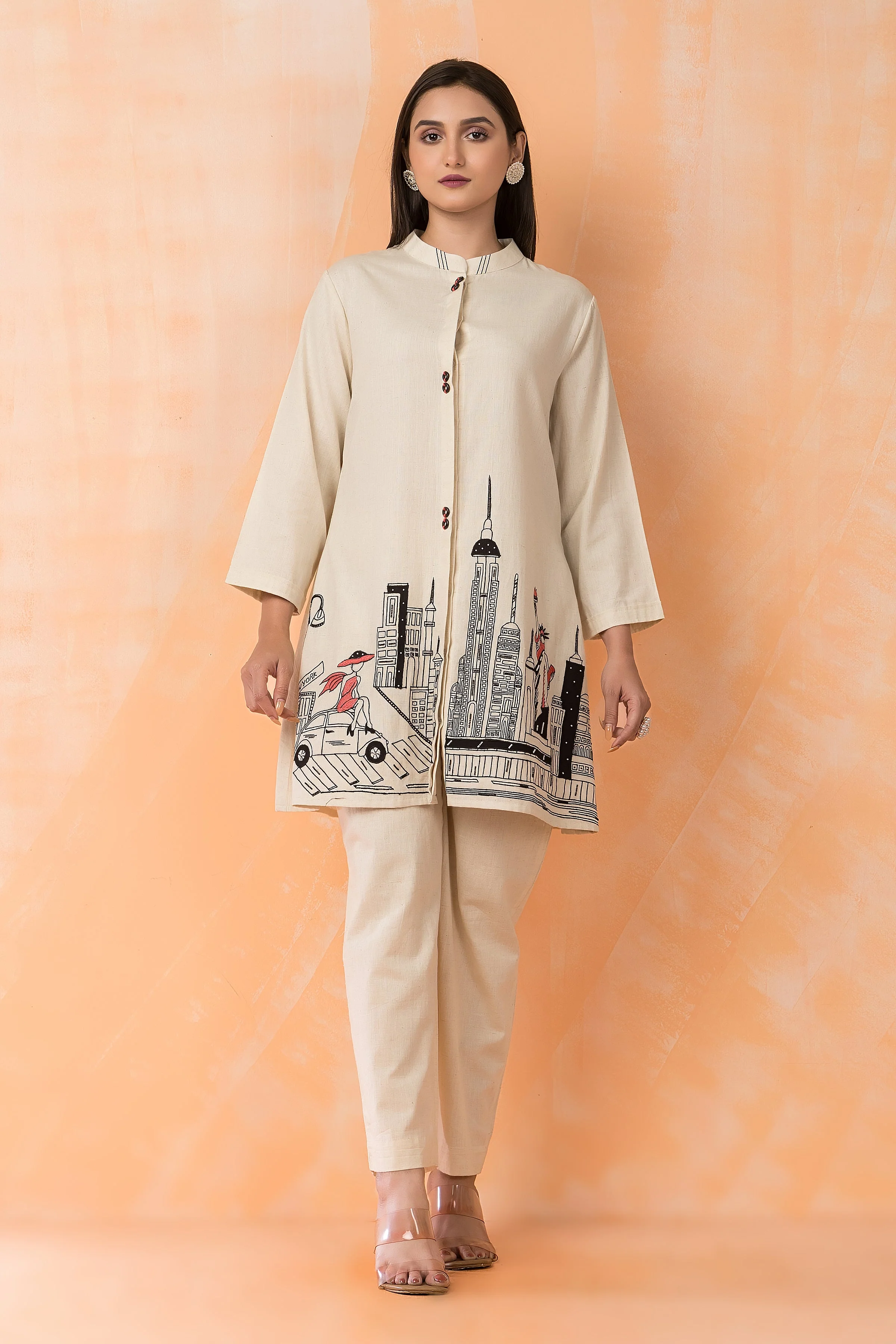 Off-White Printed Cotton Co-Ord Set - Image 2