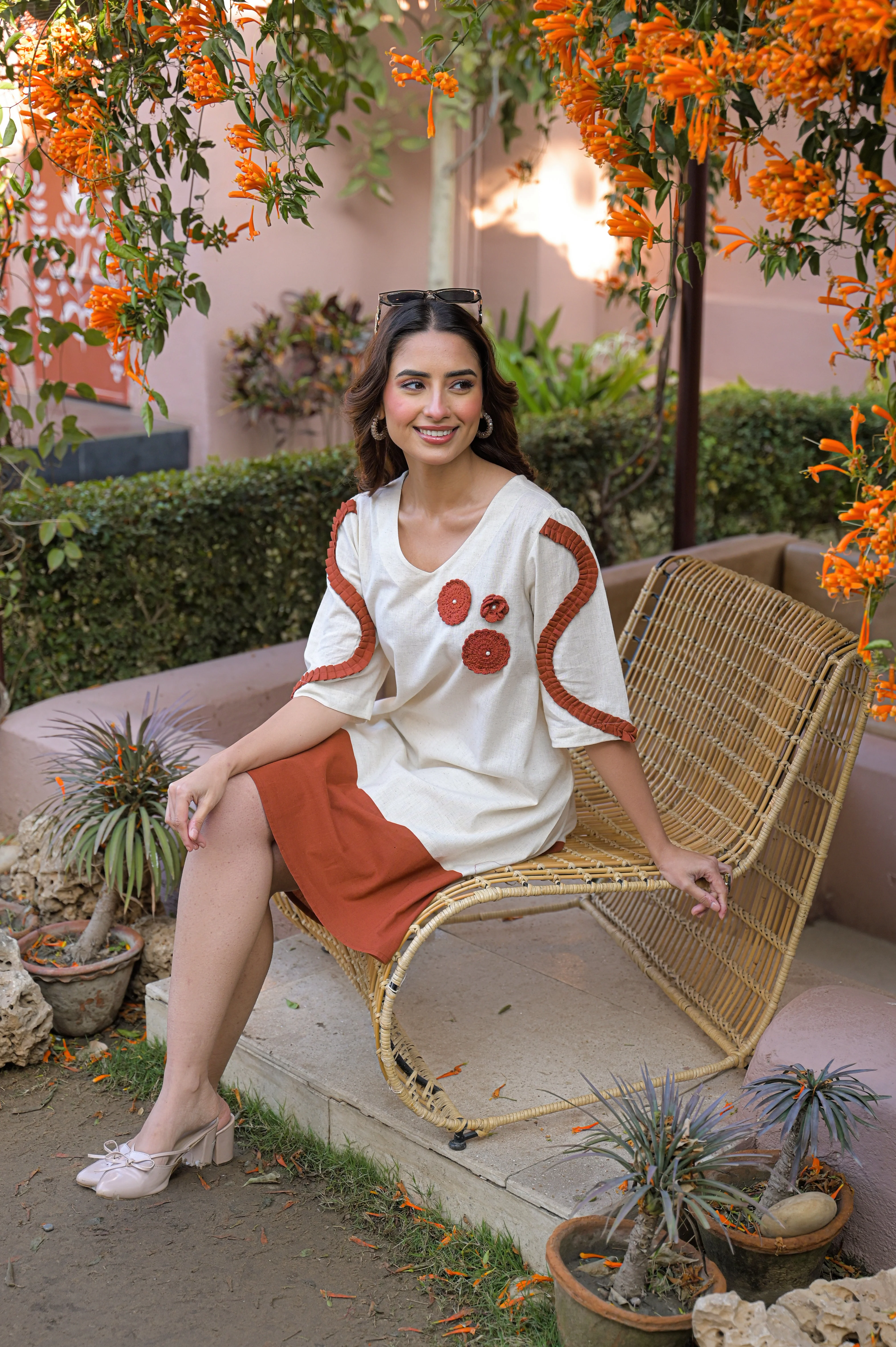Rust Bloom Embroidered Cotton Dress - Image 4