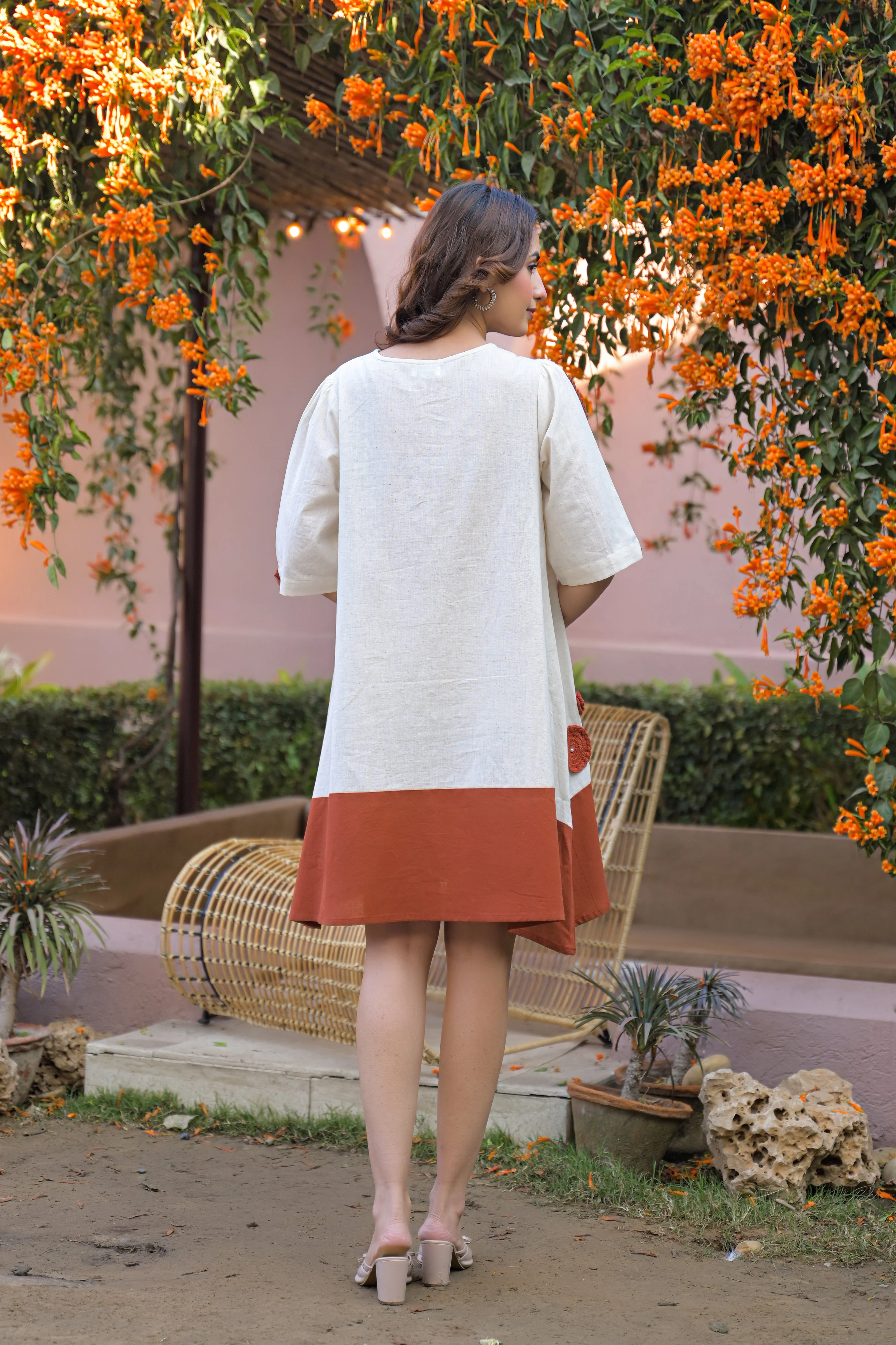Rust Bloom Embroidered Cotton Dress - Image 7