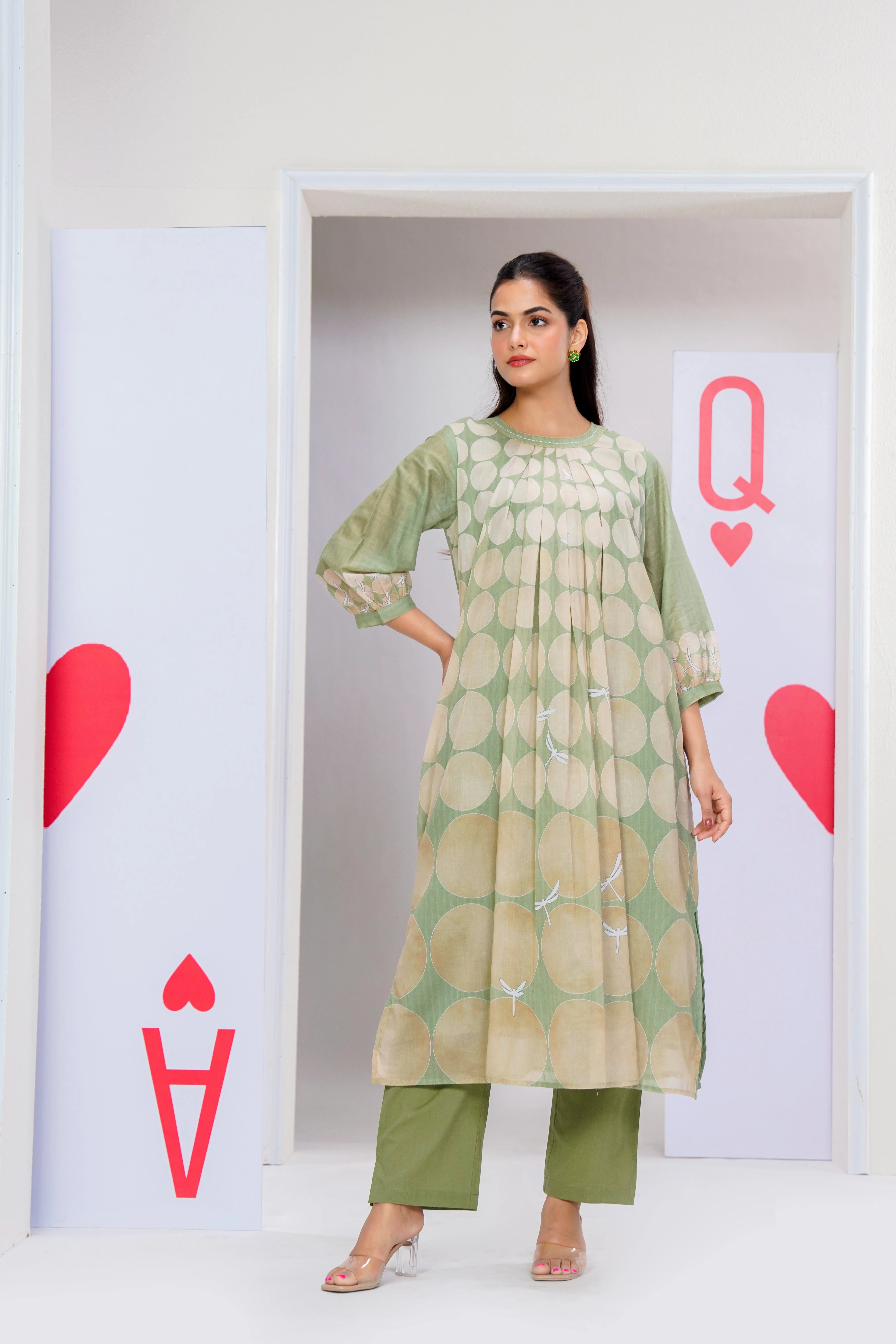 Sage Pop Printed Cotton Kurta Set