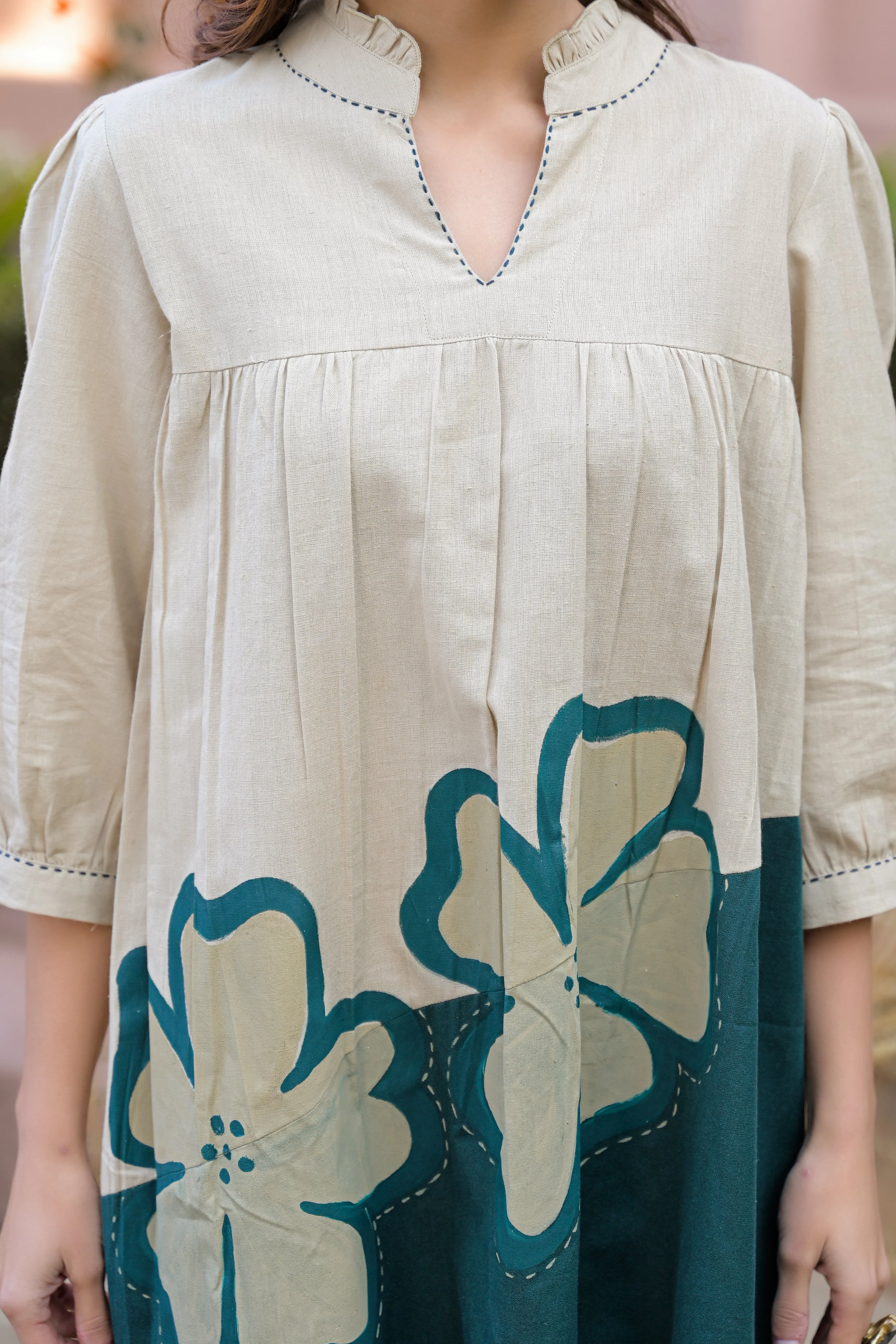 Olive Bloom Printed Cotton Dress - Image 2