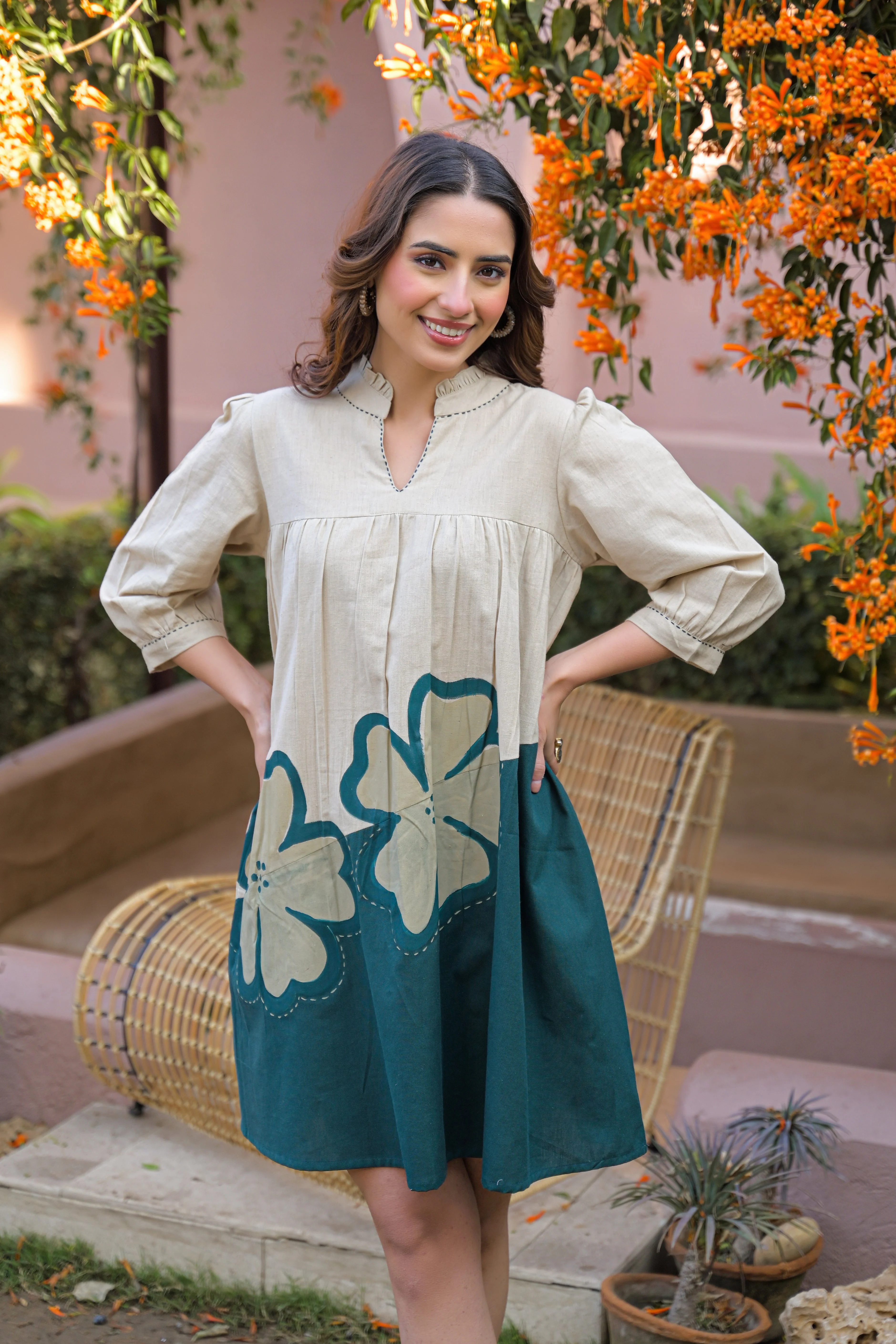 Olive Bloom Printed Cotton Dress - Image 3