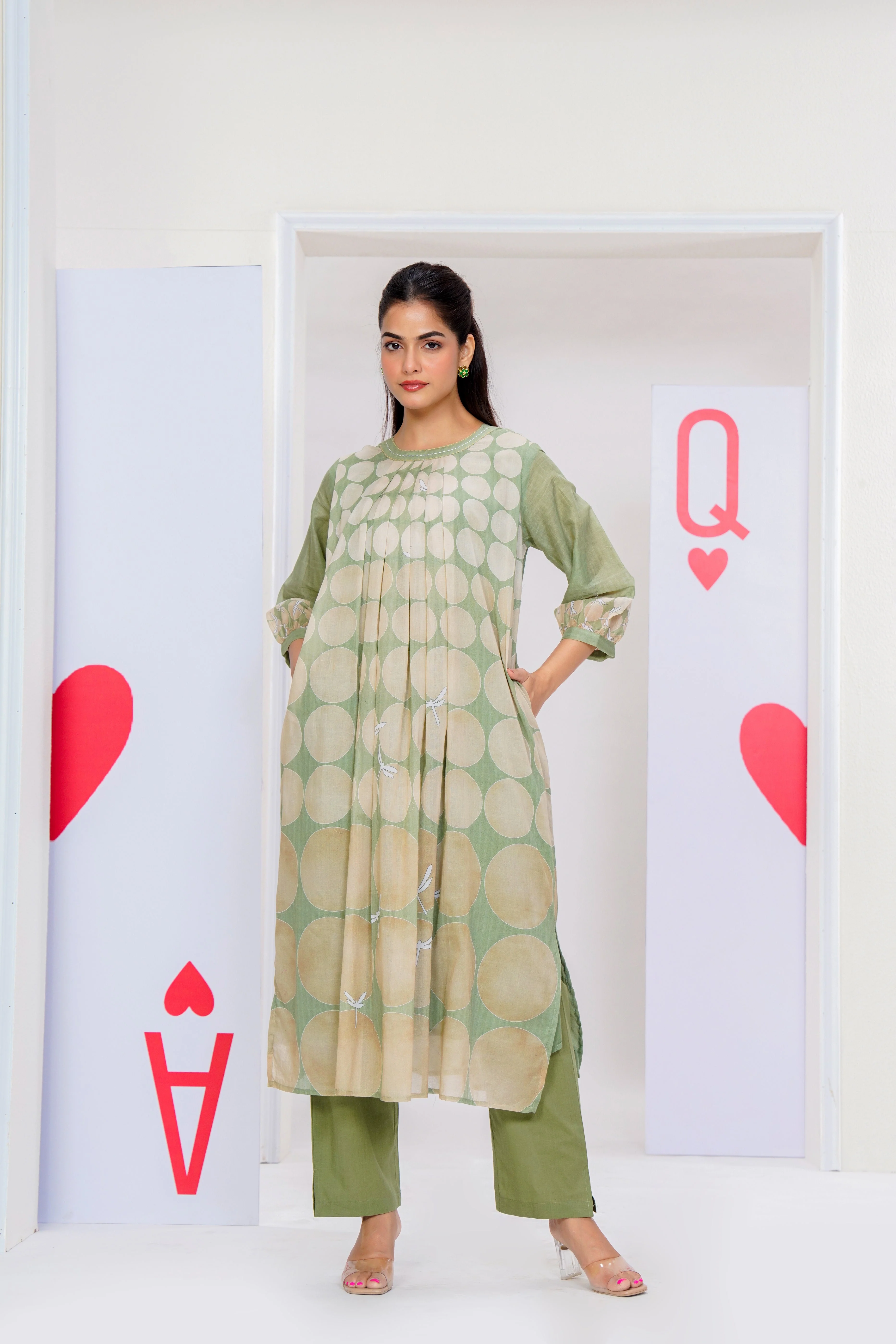 Sage Pop Printed Cotton Kurta Set - Image 3