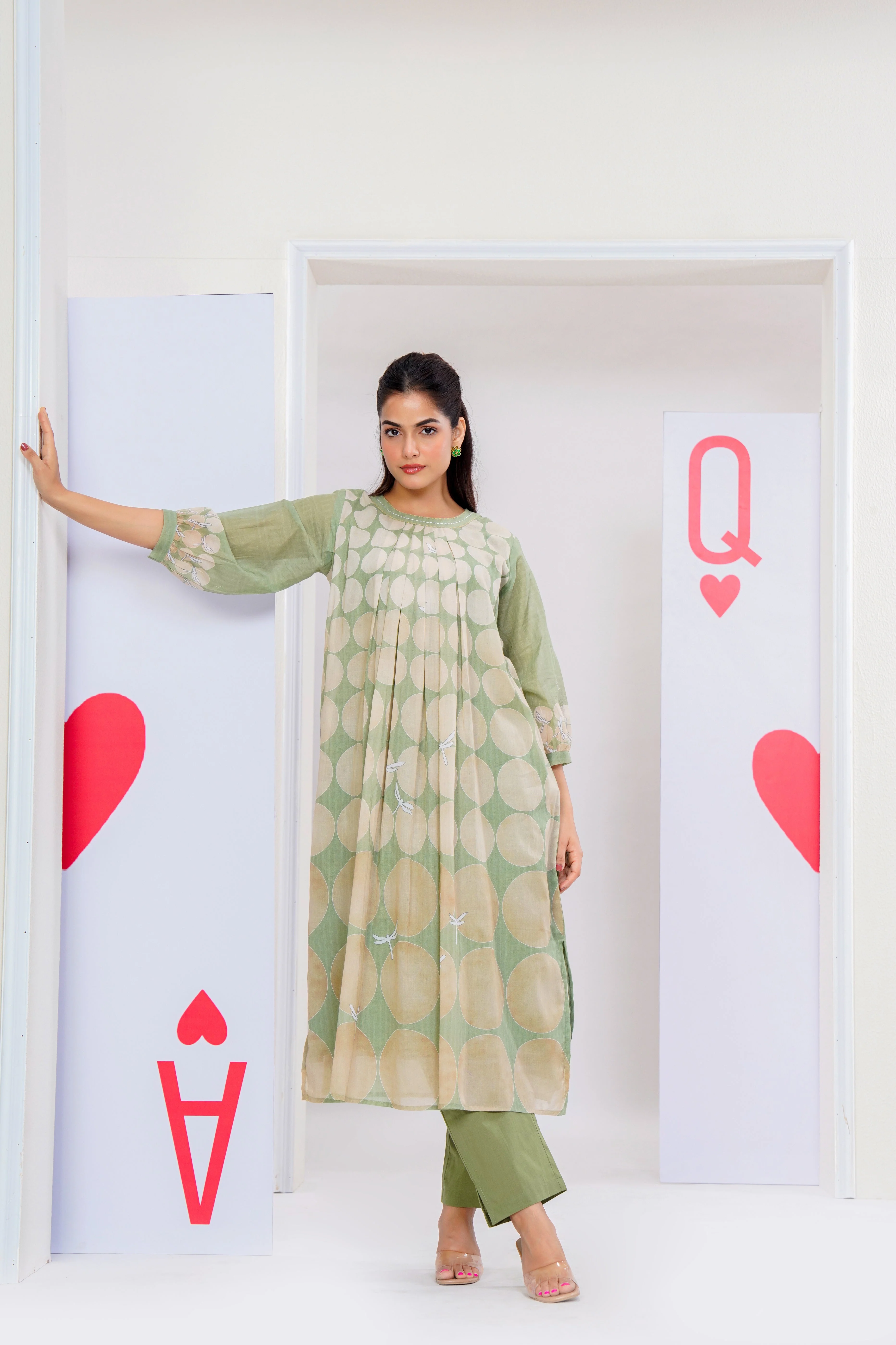 Sage Pop Printed Cotton Kurta Set - Image 4