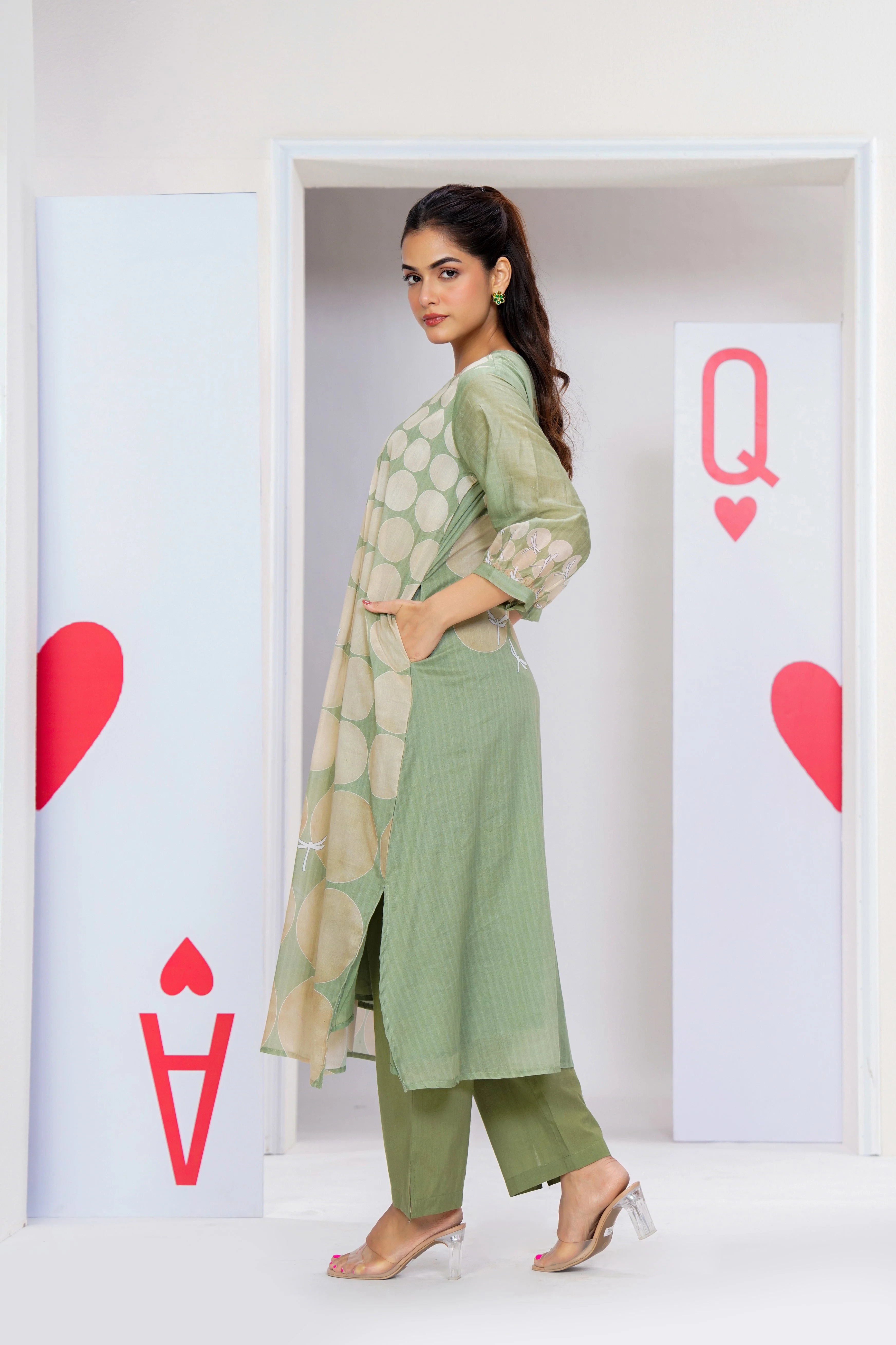 Sage Pop Printed Cotton Kurta Set - Image 5