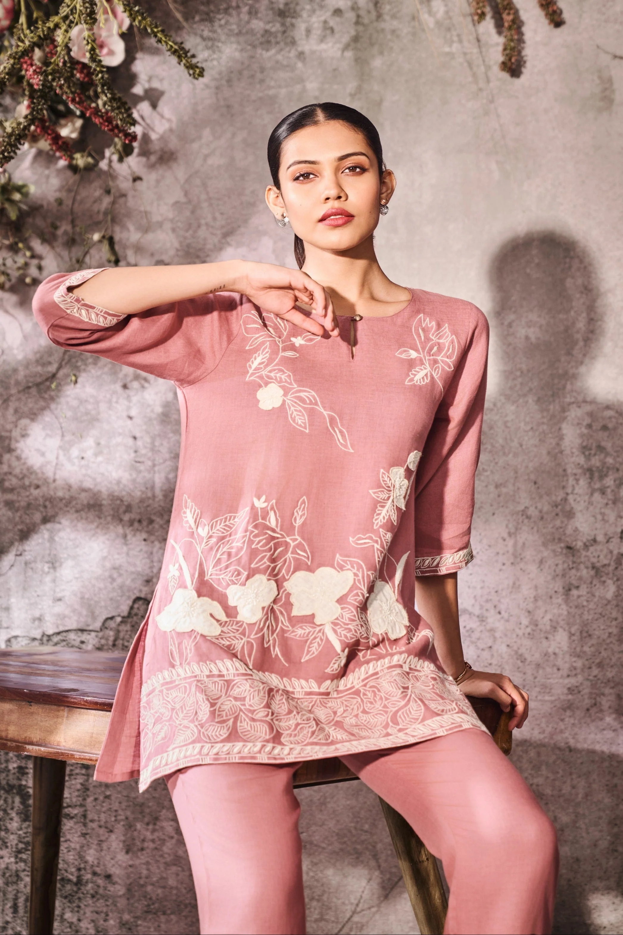 Dusty Rose Embroidered Linen Co-ord Set - Image 2