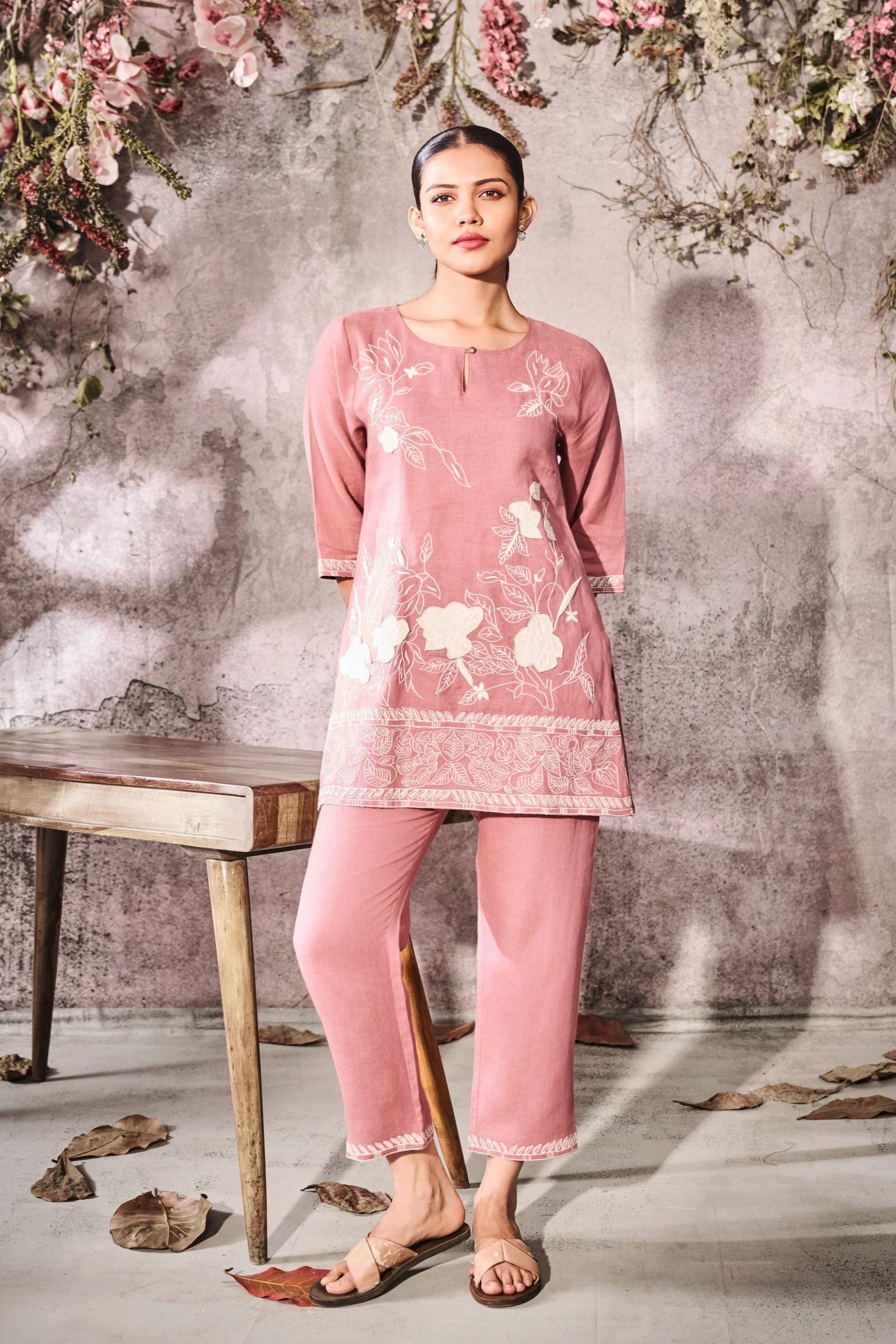 Dusty Rose Embroidered Linen Co-ord Set - Image 3