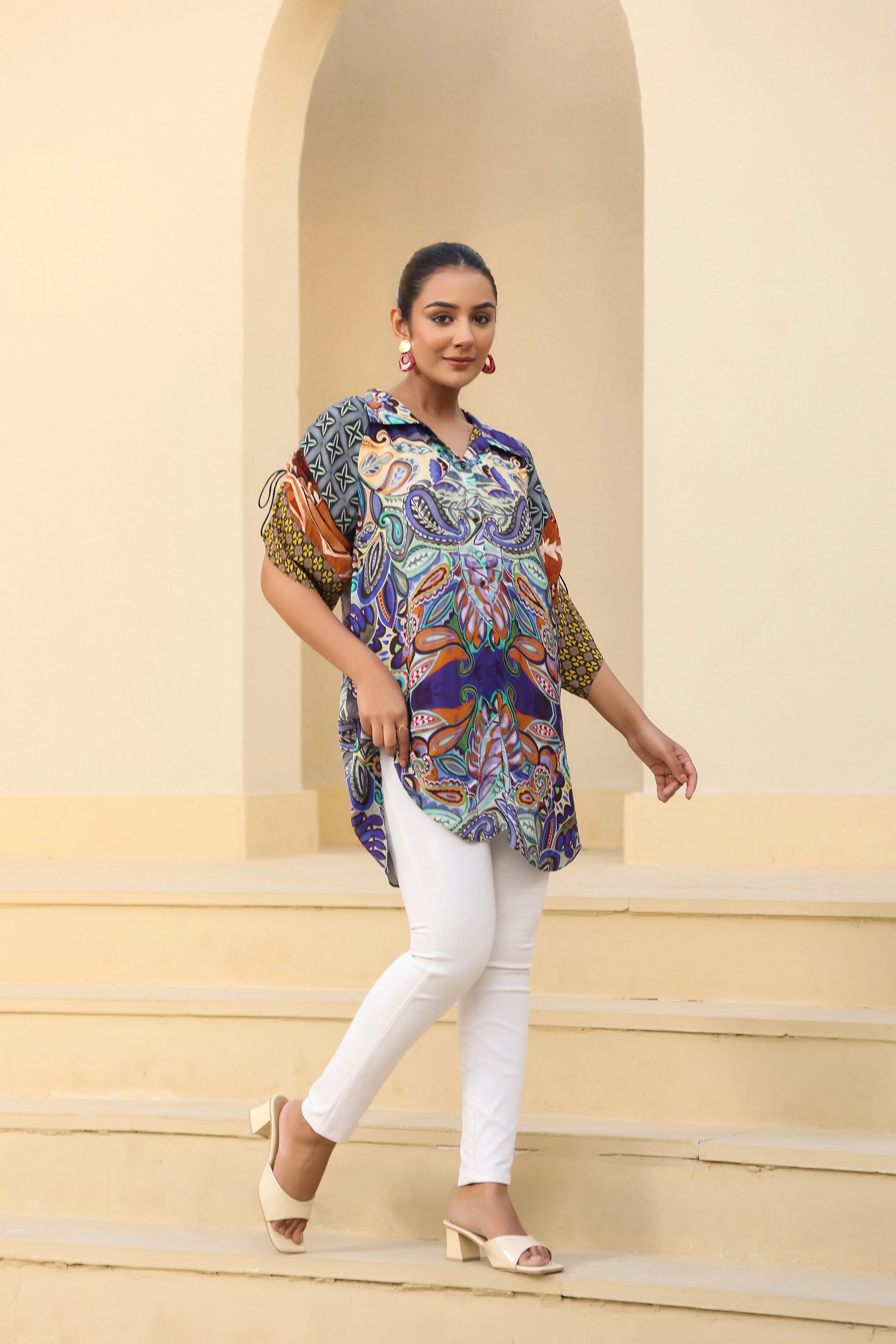 Blue Harmony Abstract Printed Crepe Silk Shirt - Image 3