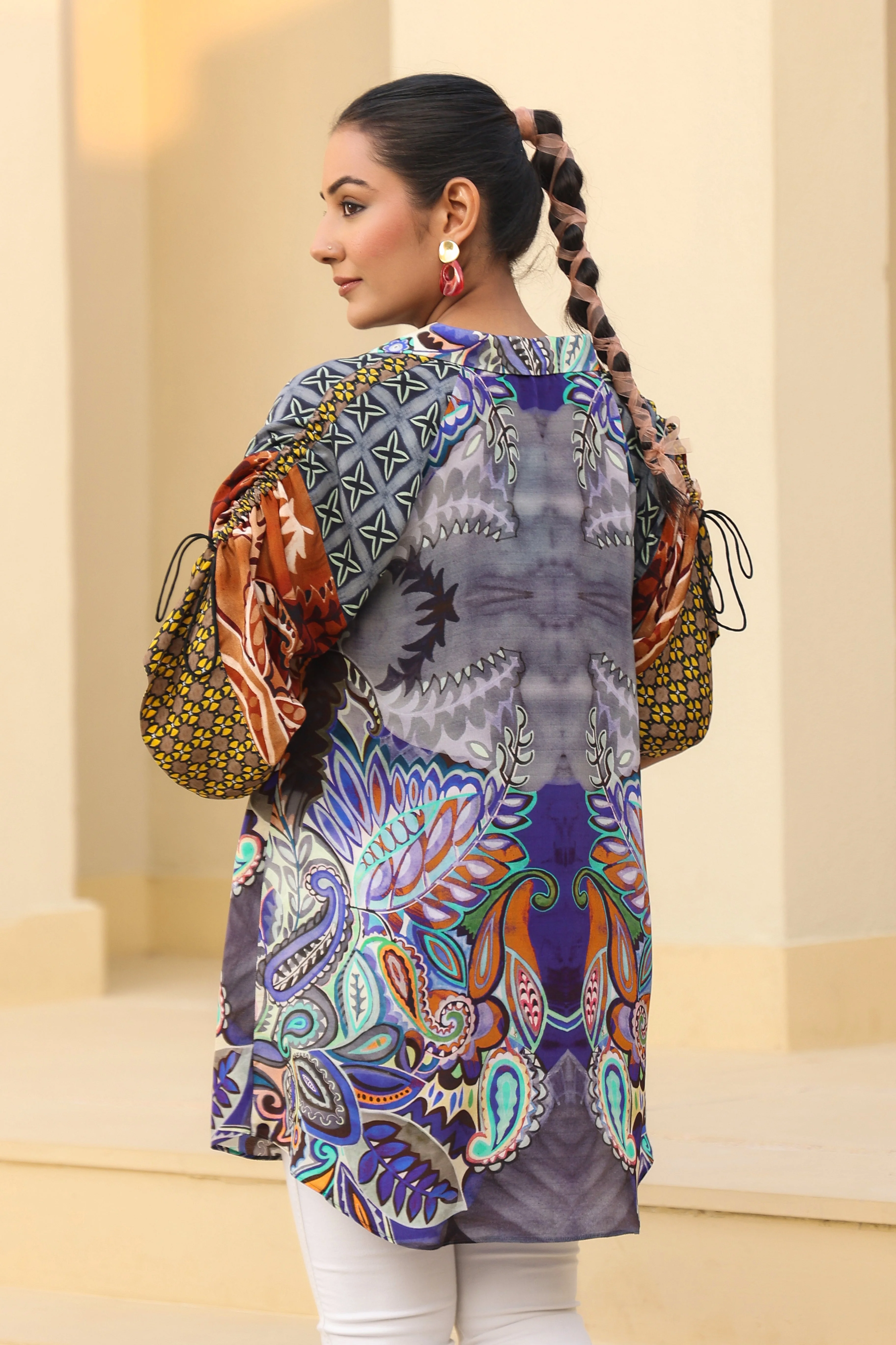 Blue Harmony Abstract Printed Crepe Silk Shirt - Image 5
