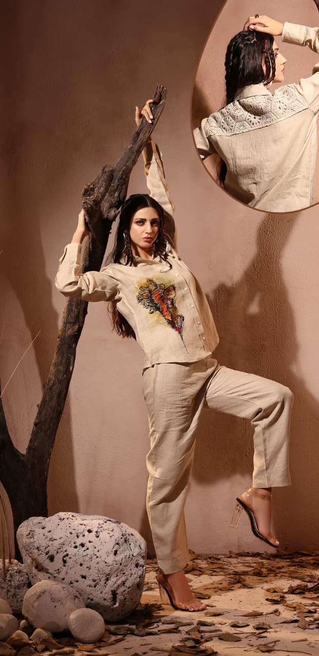 Silken Oat Printed Organic Linen Co-Ord Set