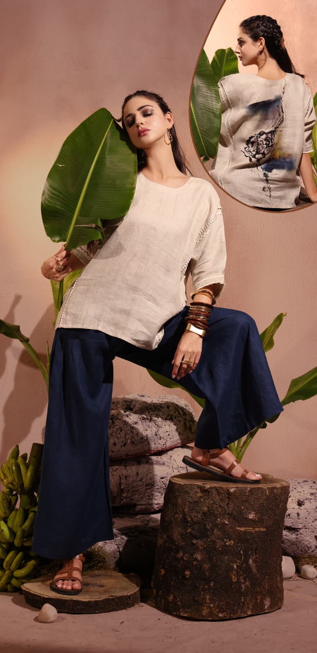 Ivory Sand Printed Organic Linen Co-Ord Set
