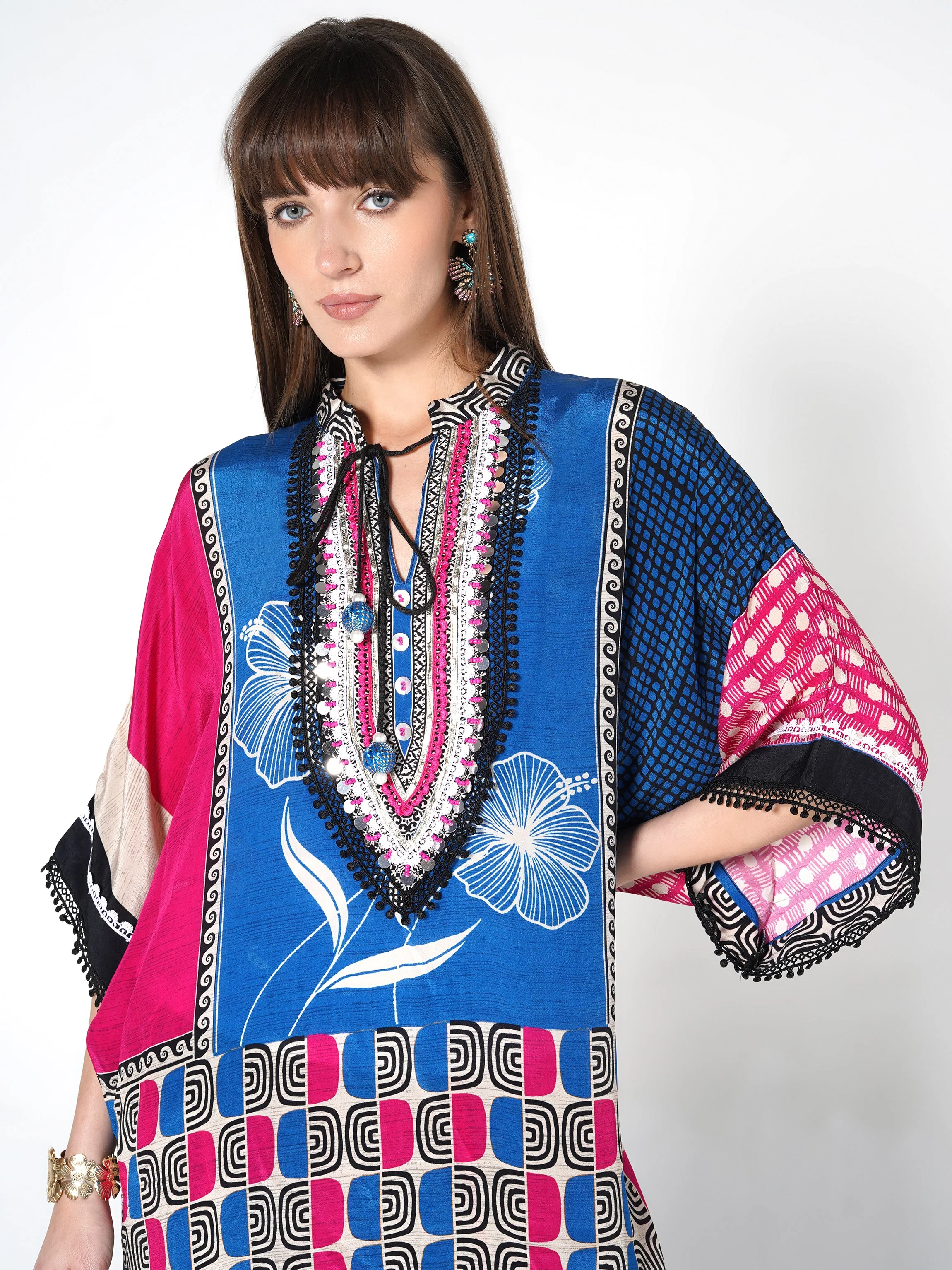 Blue and Multicolor Printed Crepe Silk Co-Ord Set - Image 2