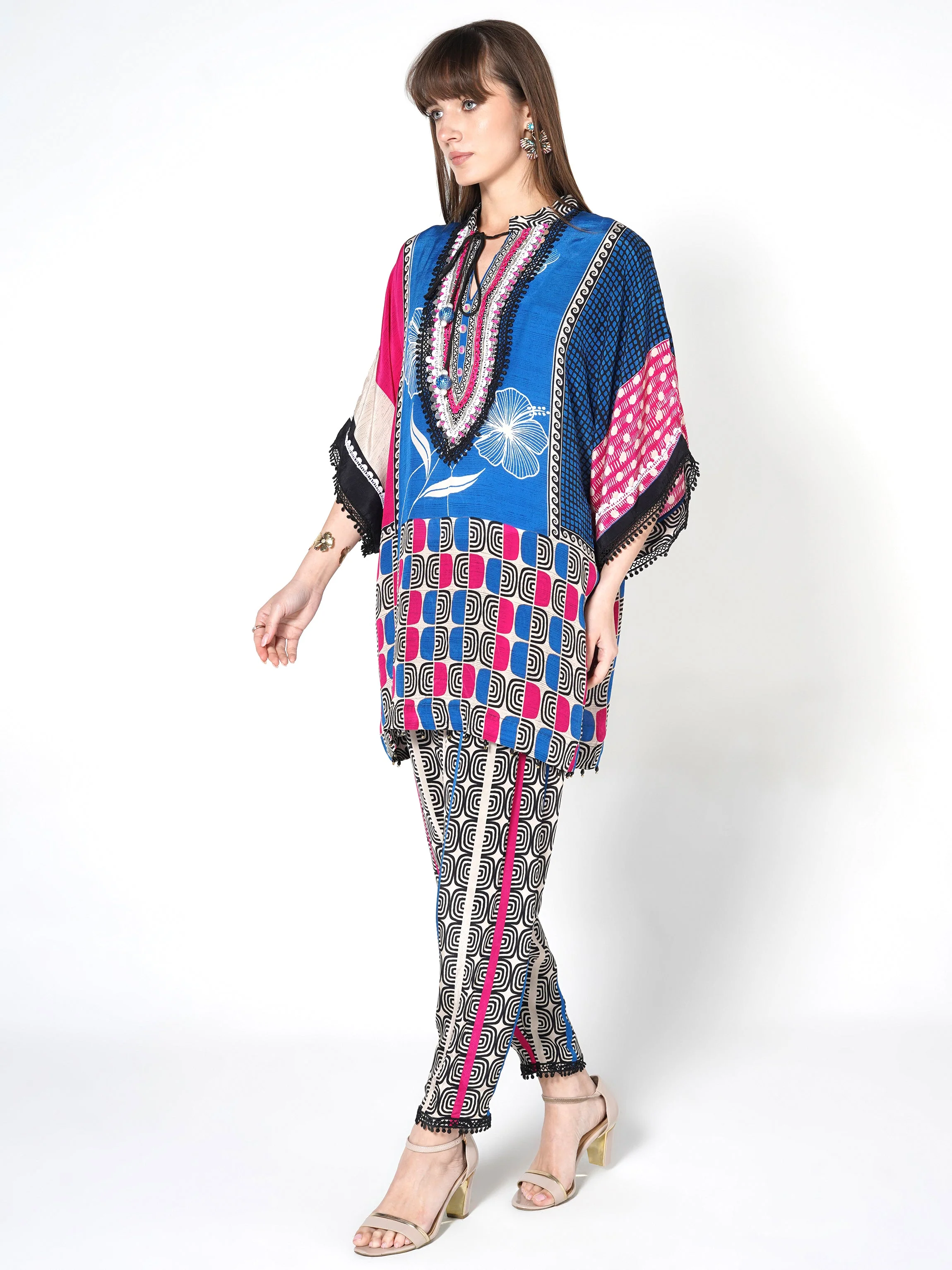 Blue and Multicolor Printed Crepe Silk Co-Ord Set - Image 3