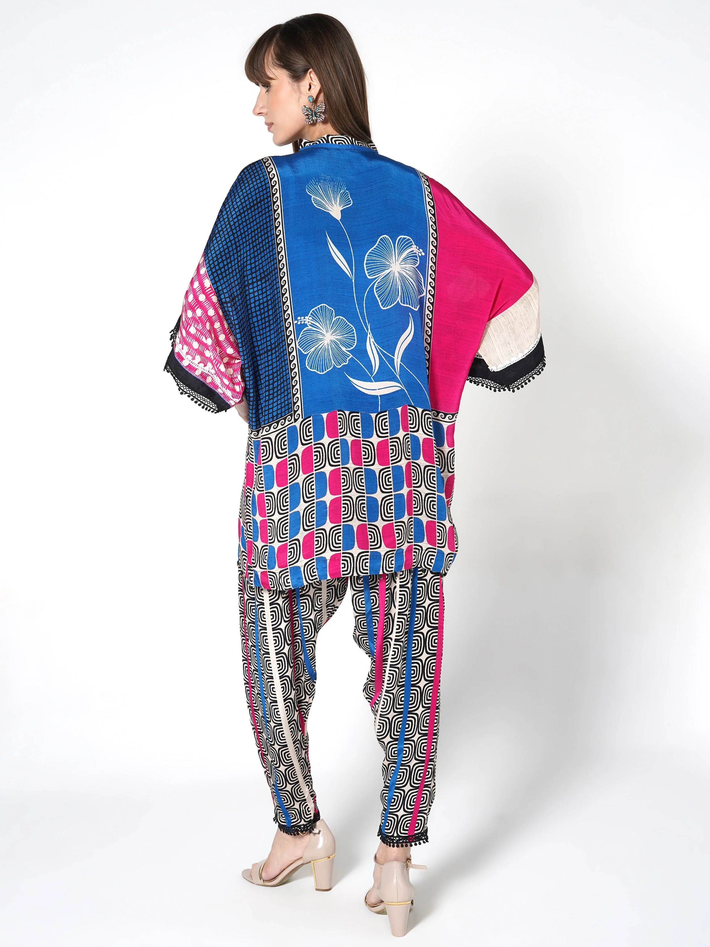 Blue and Multicolor Printed Crepe Silk Co-Ord Set - Image 6