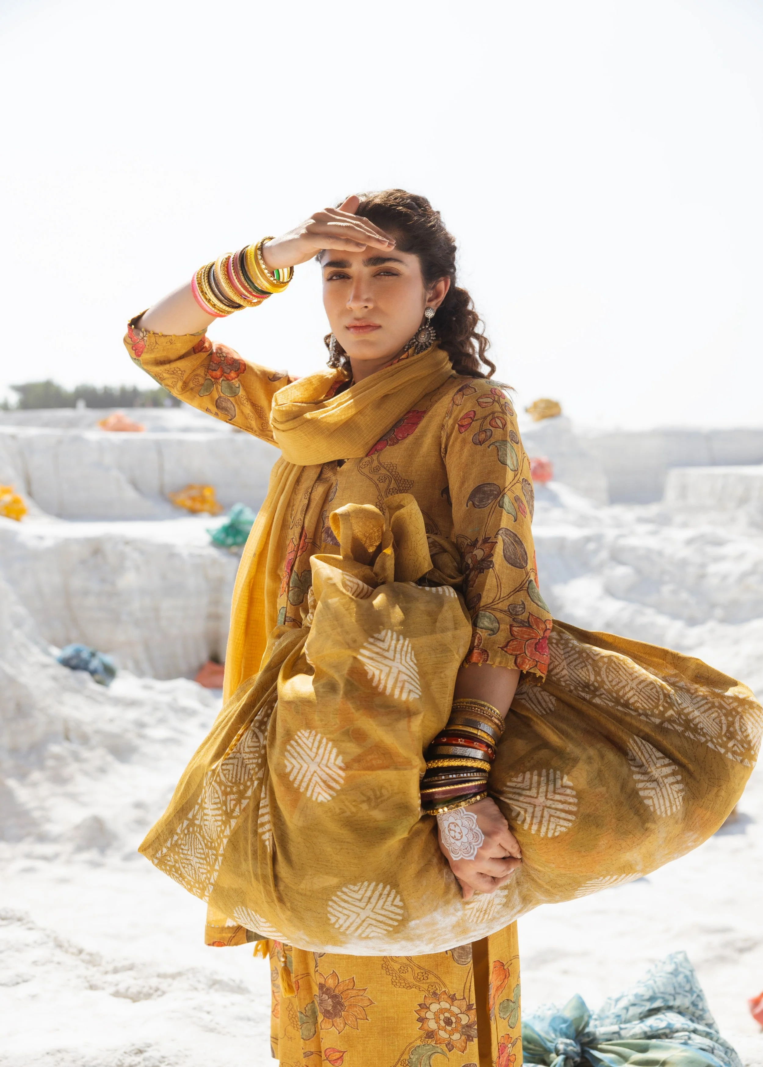 Mustard Yellow Printed Premium Linen Pant Set - Image 6