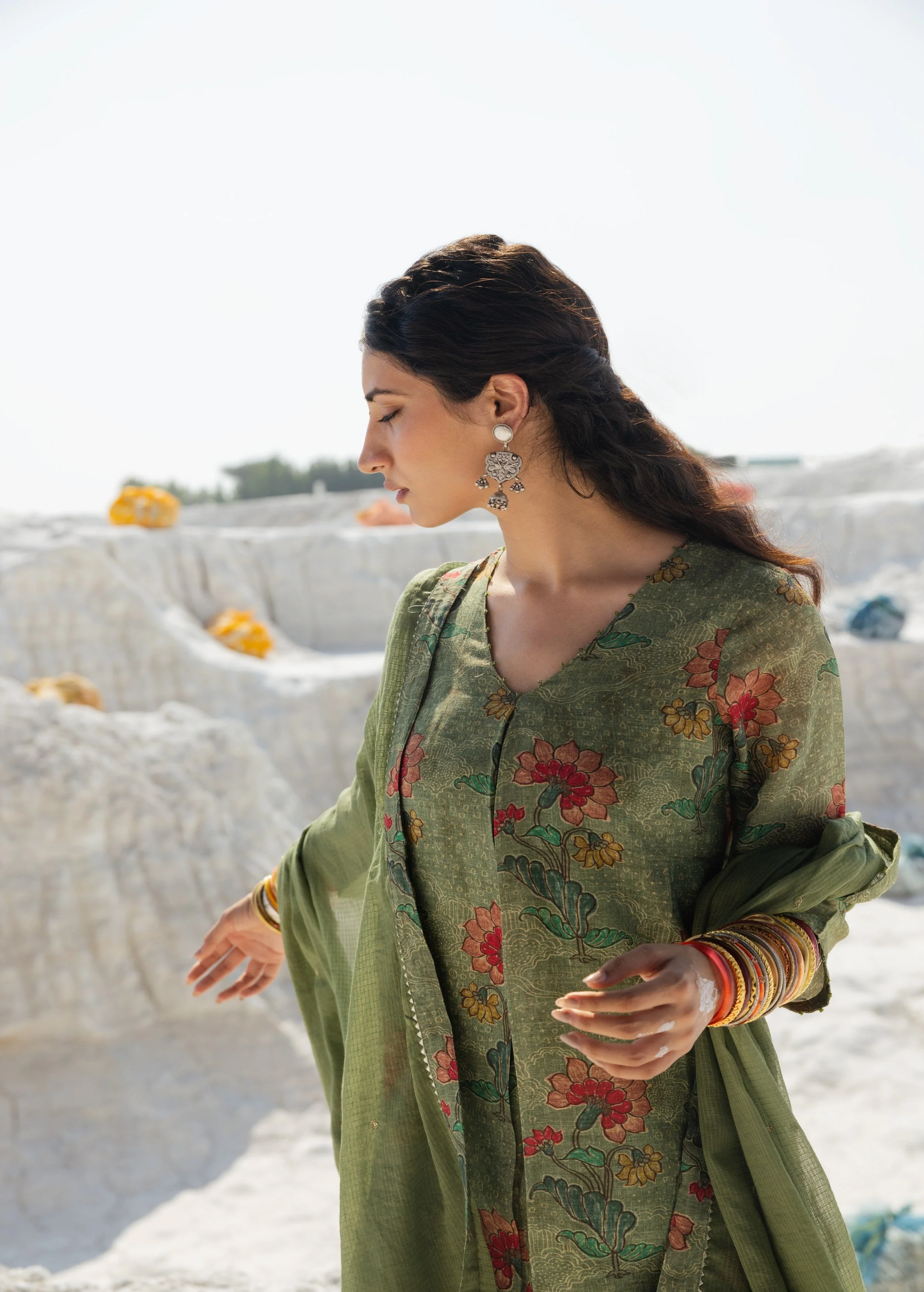 Green Printed Premium Linen Pant Set - Image 2
