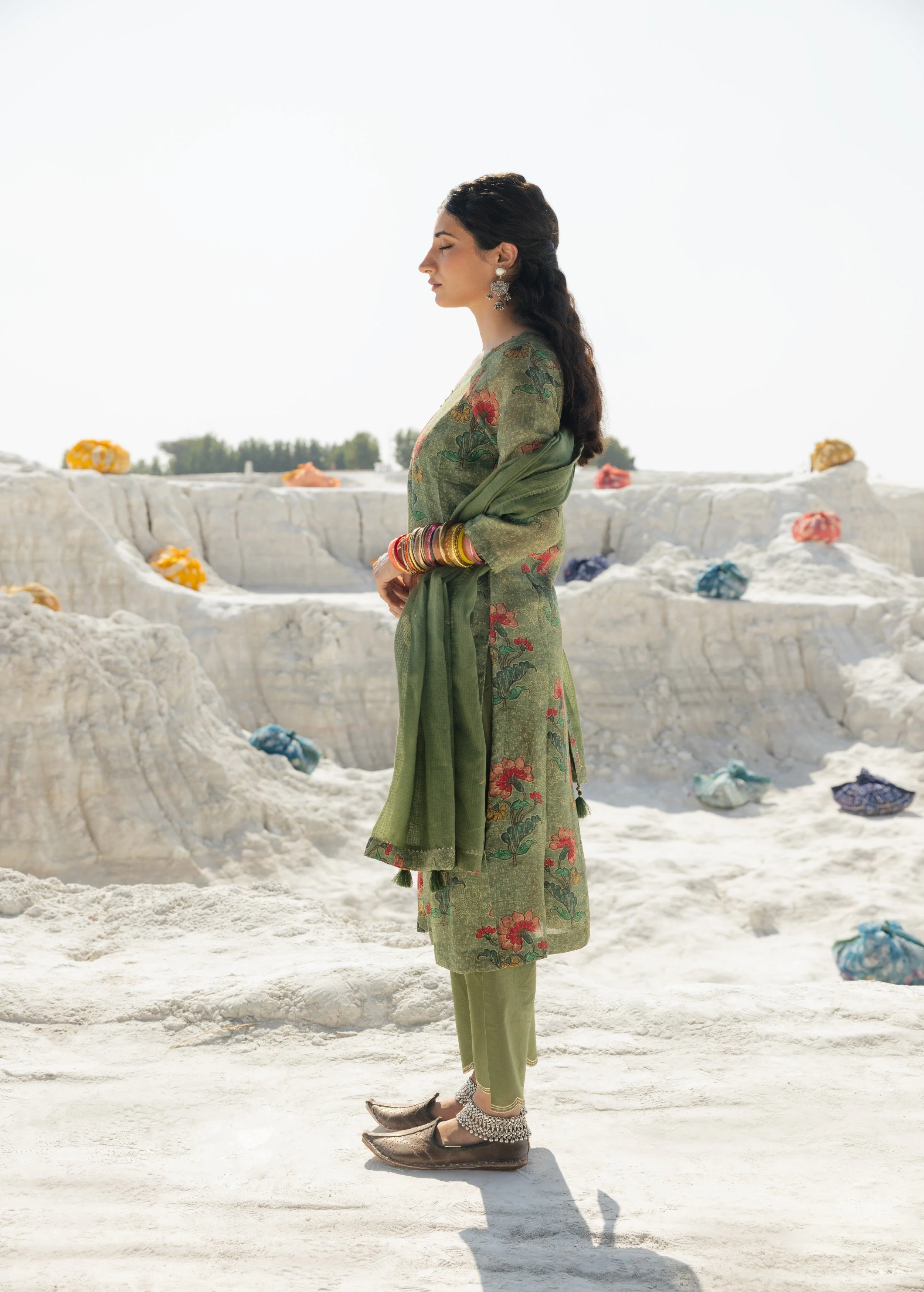 Green Printed Premium Linen Pant Set - Image 3