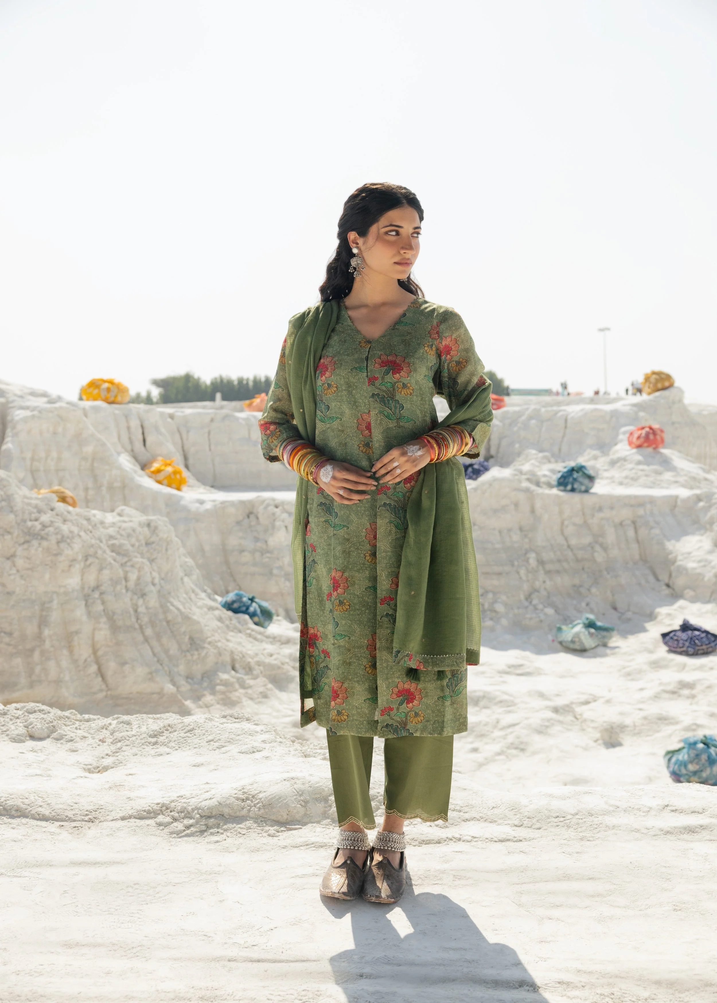 Green Printed Premium Linen Pant Set - Image 4