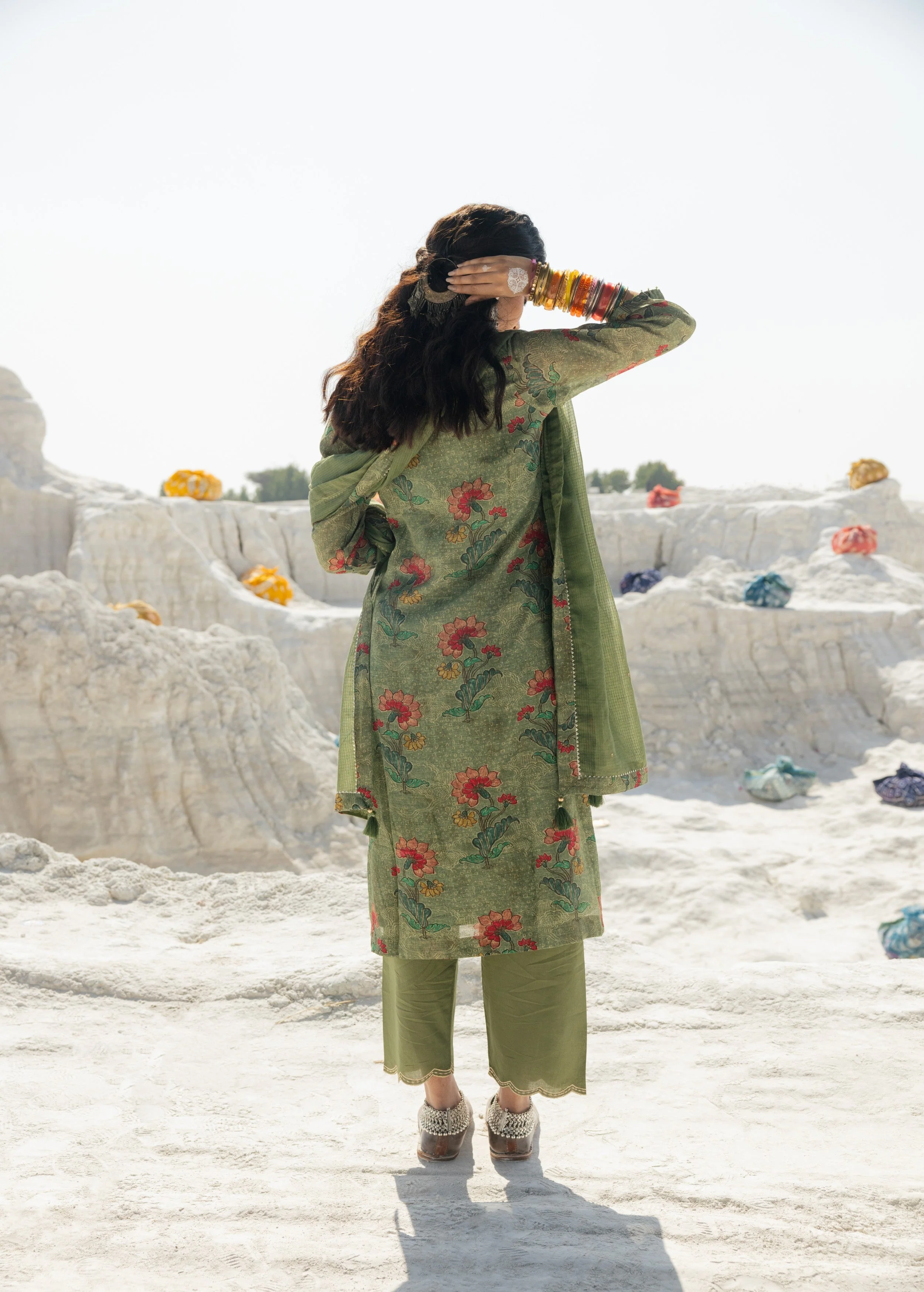 Green Printed Premium Linen Pant Set - Image 5