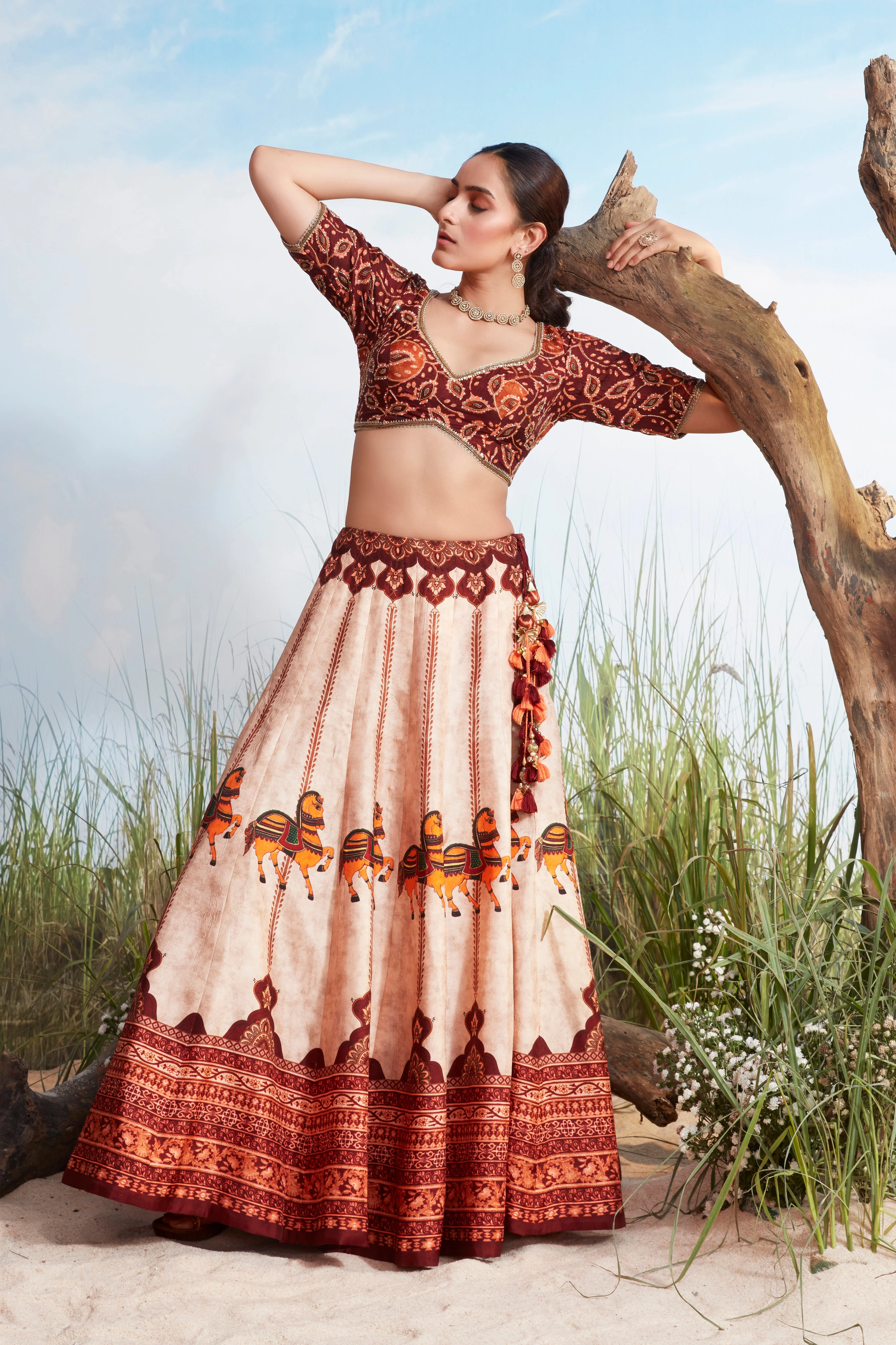 Crepe Pink Printed Raw Silk Lehenga Set - Image 2