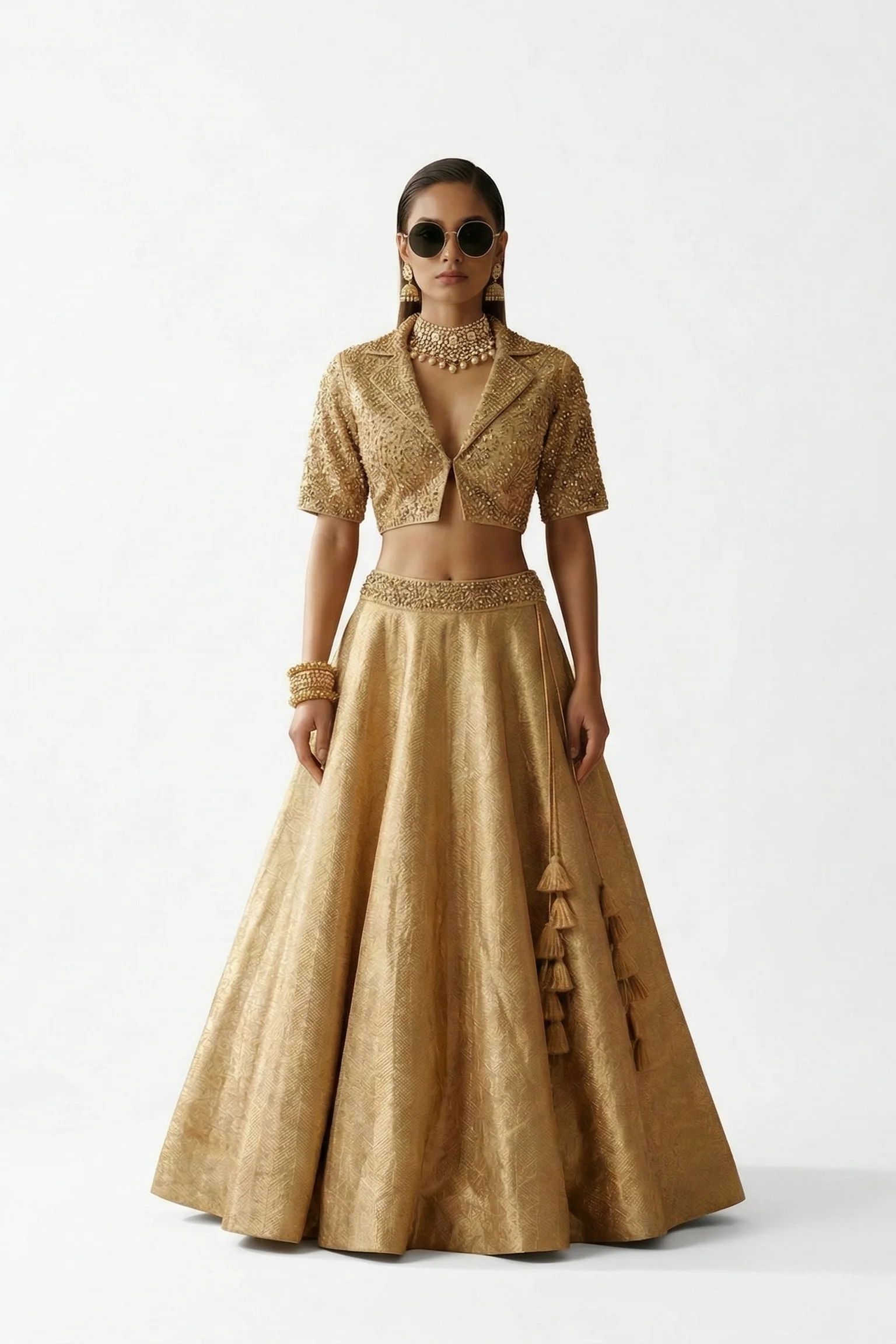 Sunlit Gold Embellished Banarasi Tissue Silk Skirt Set