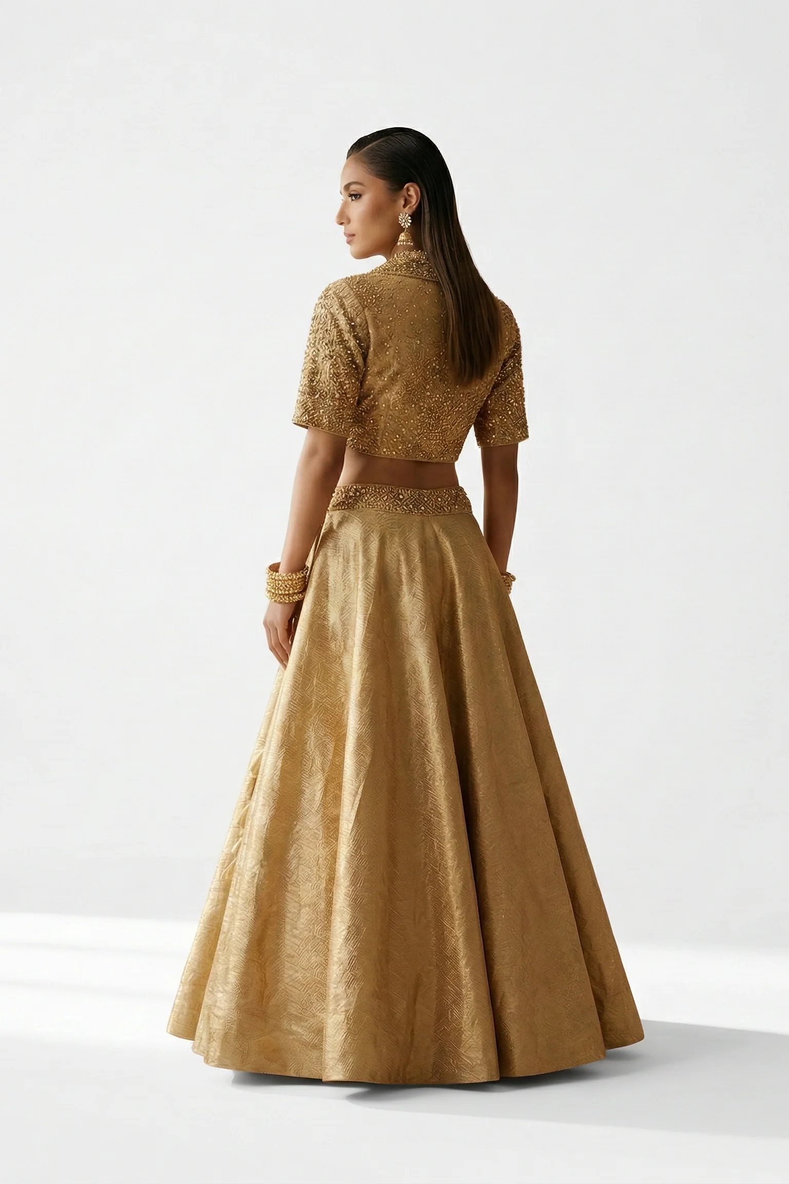 Sunlit Gold Embellished Banarasi Tissue Silk Skirt Set - Image 2