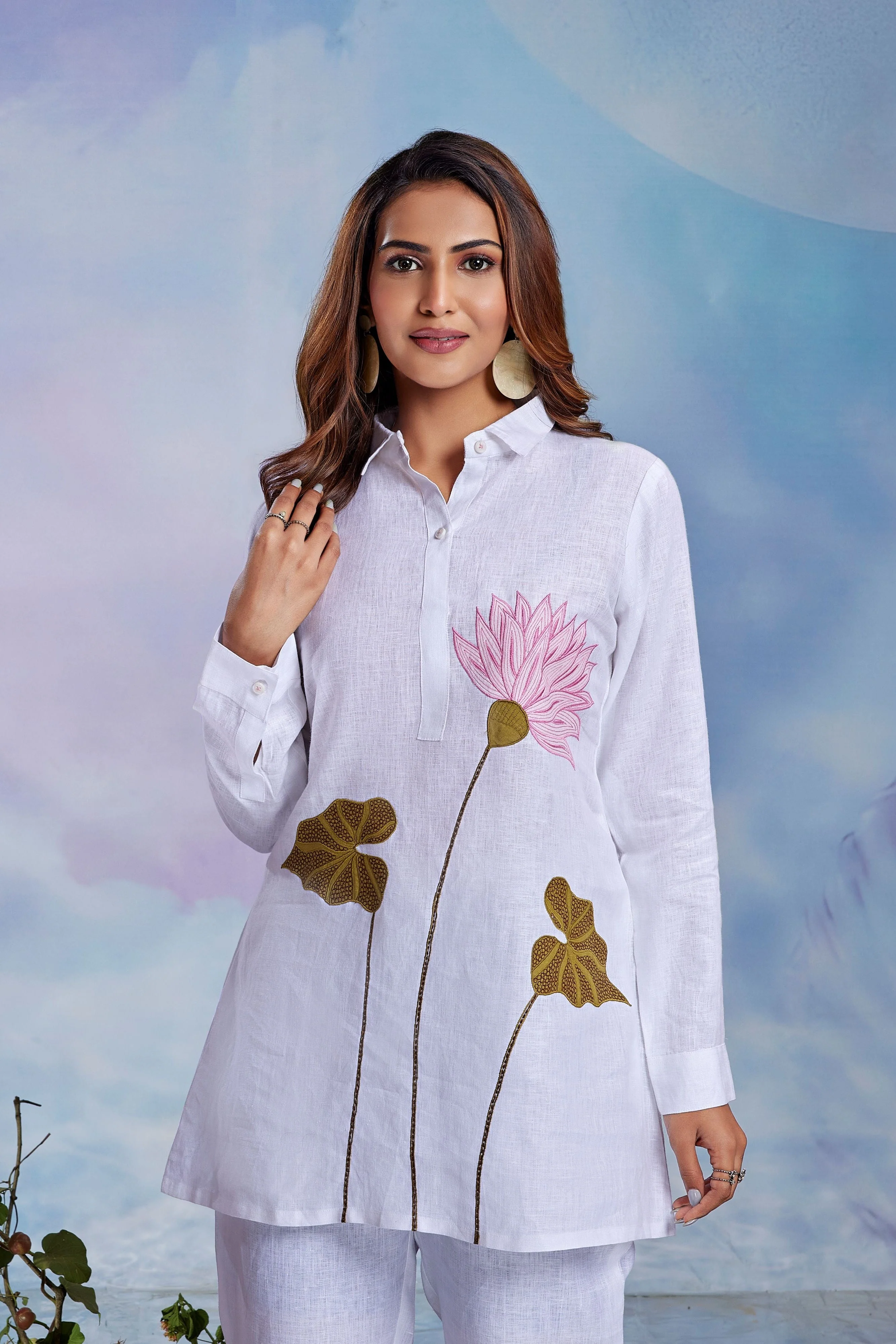 Pristine Lotus Embroidered Linen Co-Ord Set - Image 2