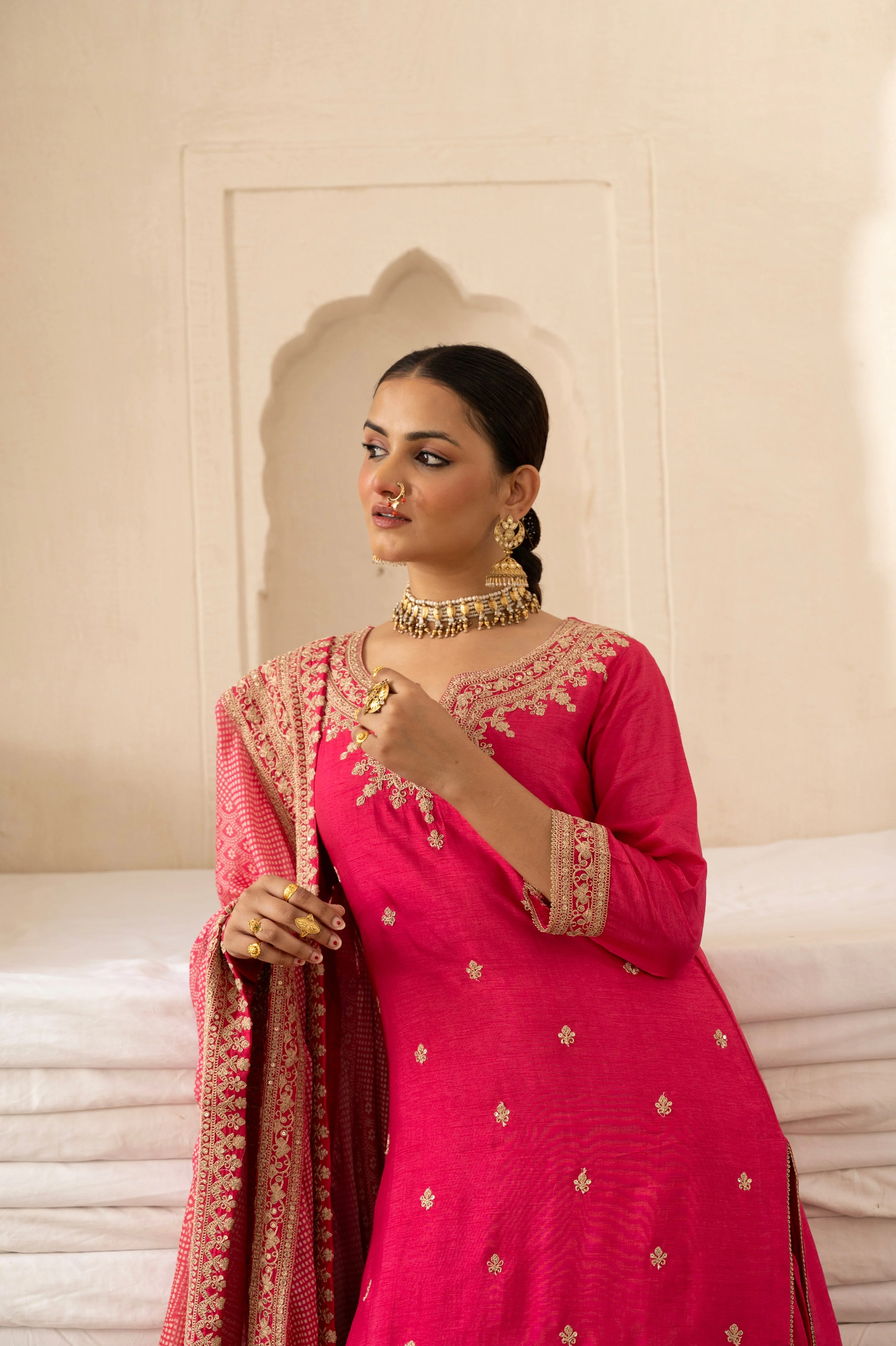 Pure Pink Embellished Dola Silk Sharara Set - Image 2
