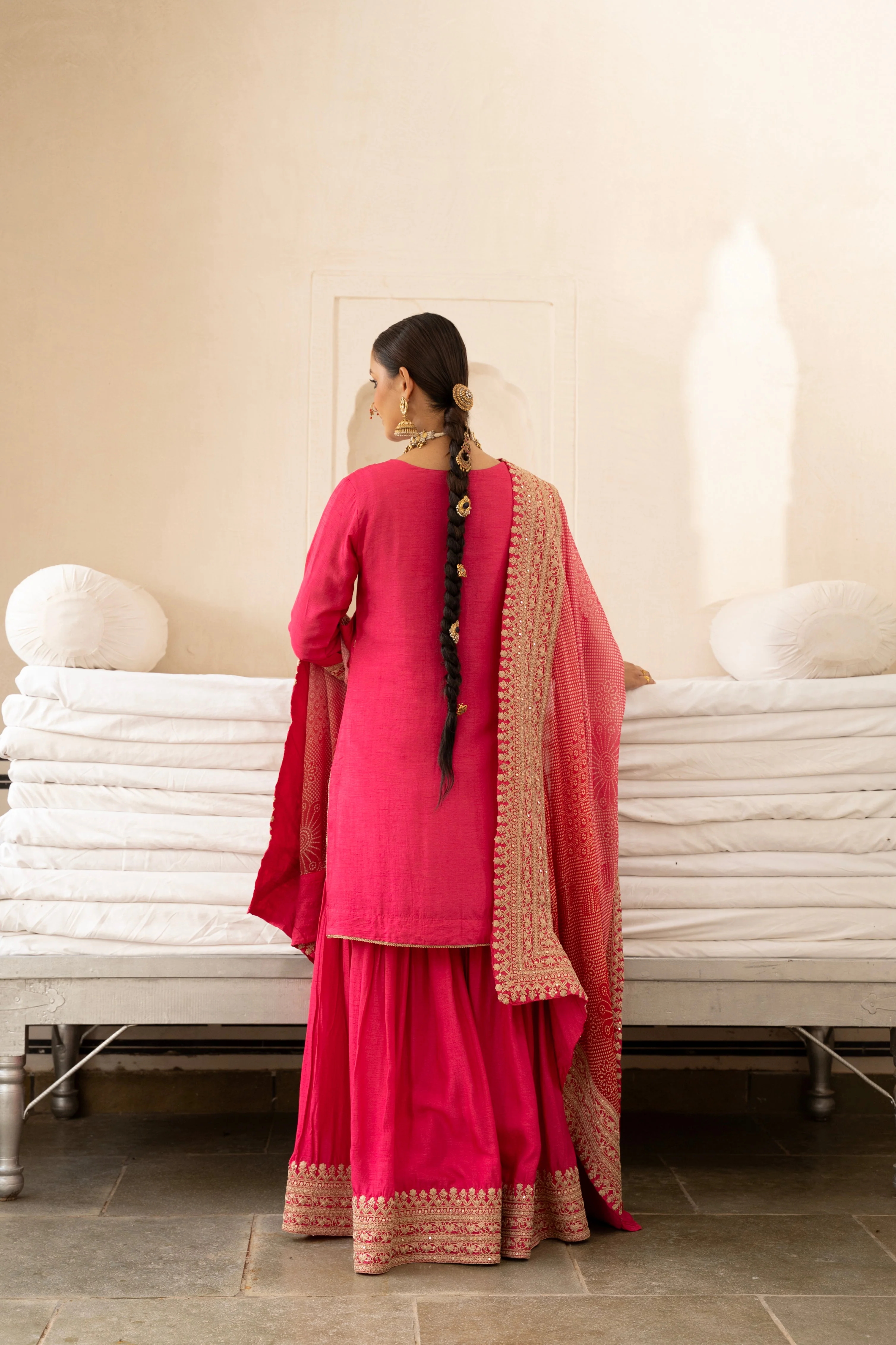 Pure Pink Embellished Dola Silk Sharara Set - Image 5