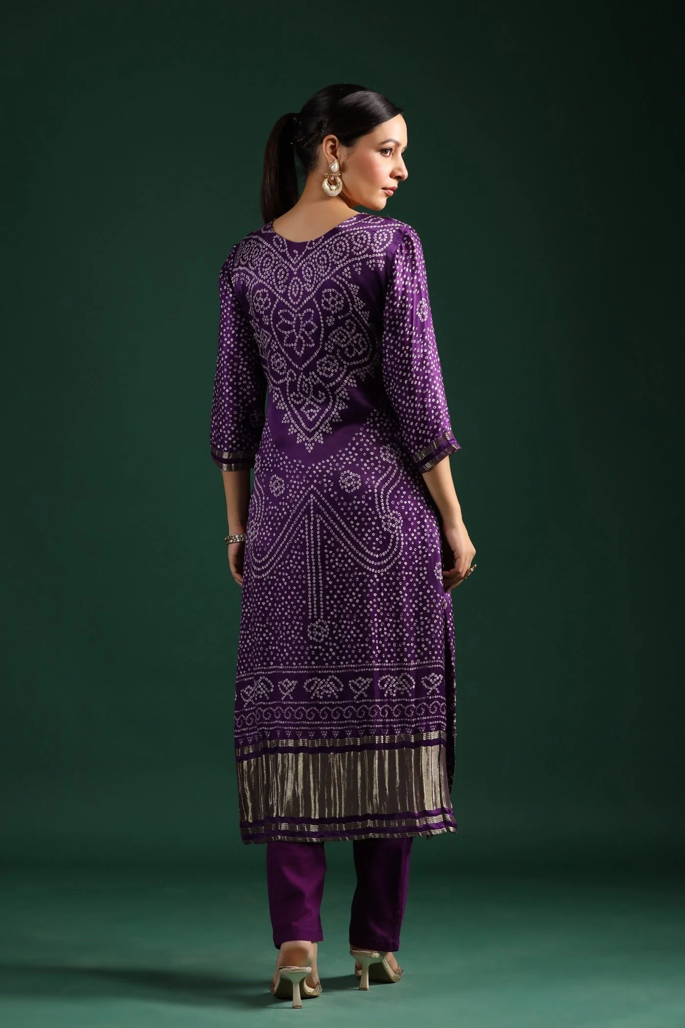 Purple Bandhani Embroidered Kurta Set - Image 5