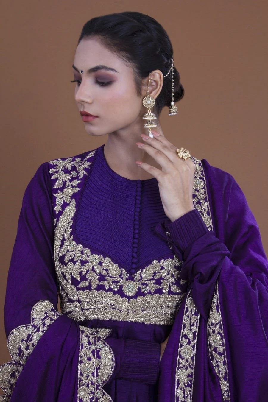 Purple Crepe Silk Long Dress And Dupatta Set - Image 4