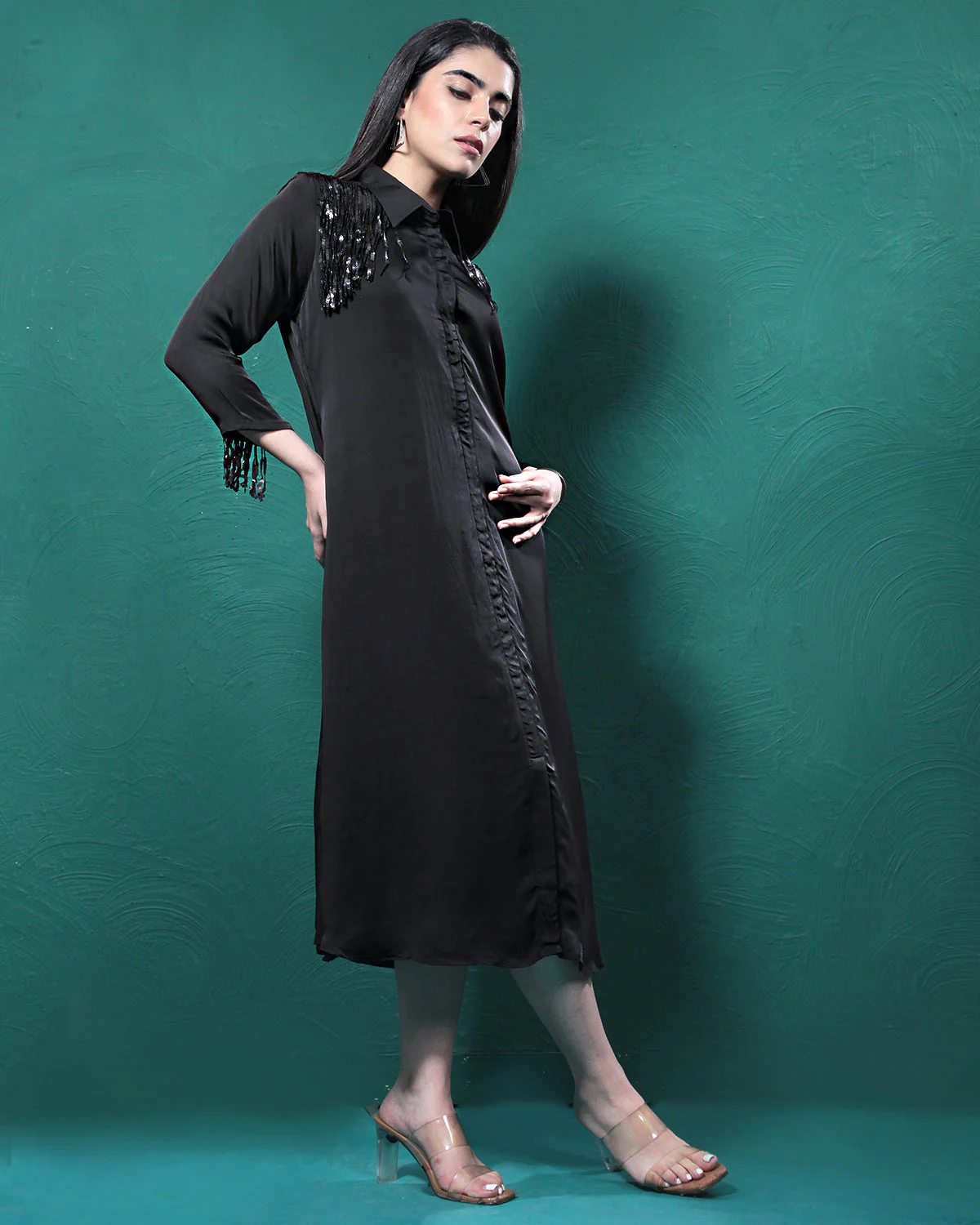 Black Martini Long Shirt Dress - Image 3