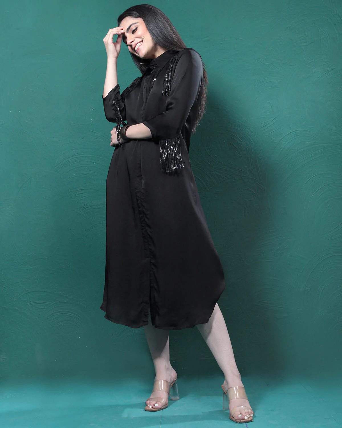Black Martini Long Shirt Dress - Image 4