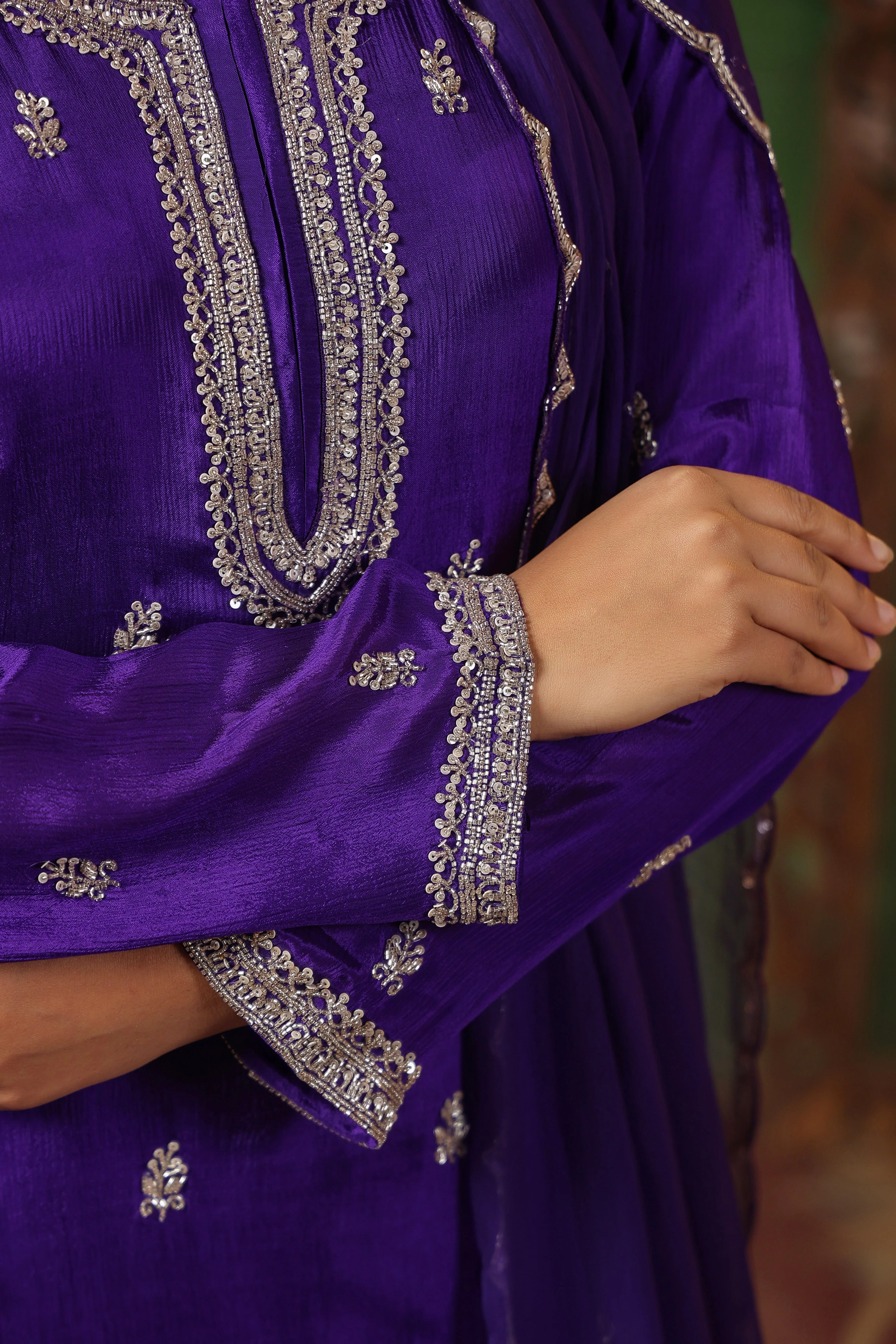 Royal Purple Embellished Chinon Silk Sharara Set - Image 2