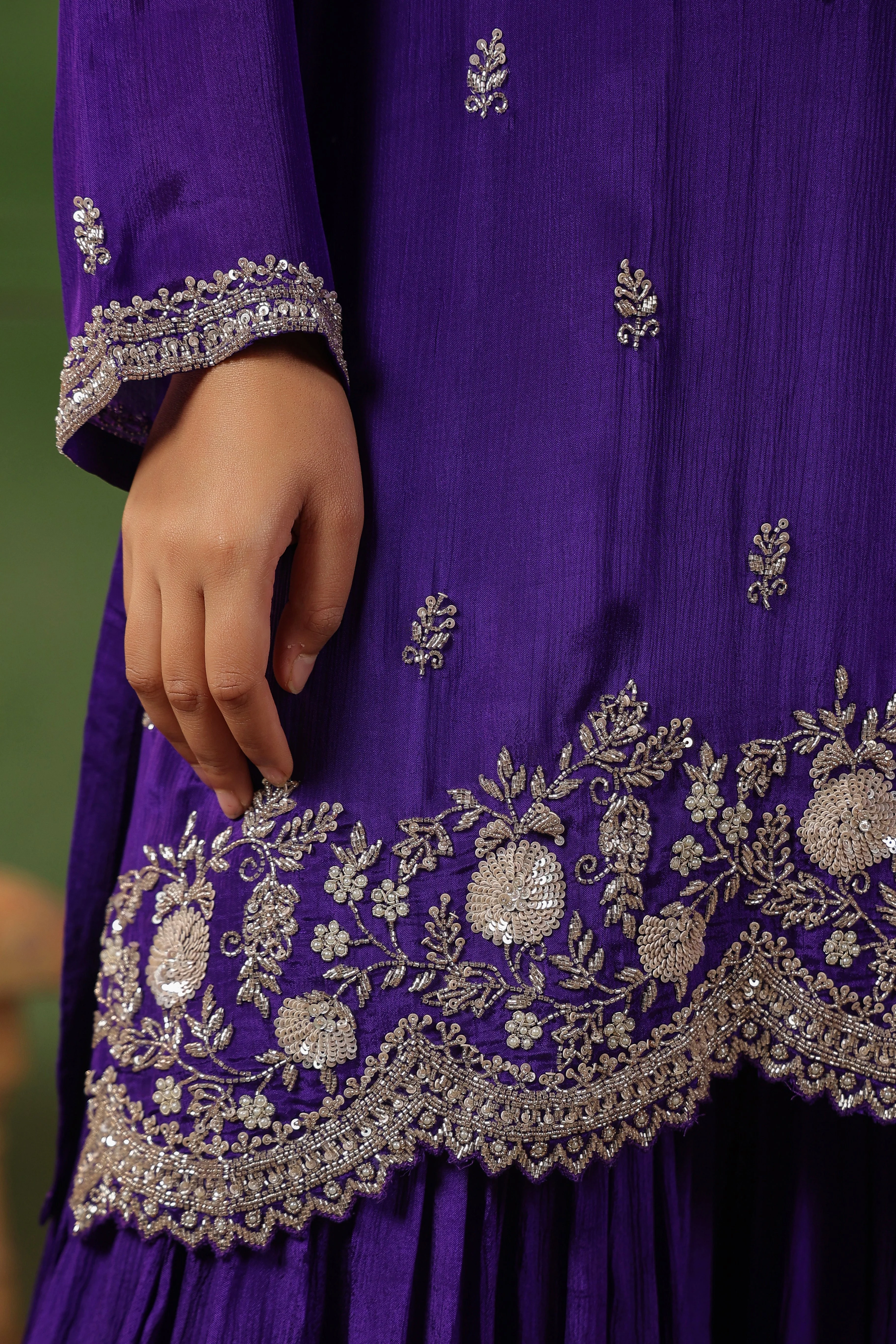 Royal Purple Embellished Chinon Silk Sharara Set - Image 3